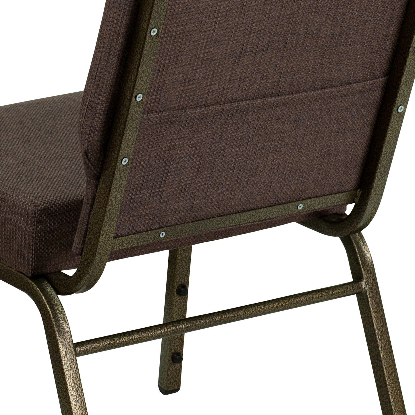 HERCULES Series 21''W Stacking Church Chair in Brown Fabric - Gold Vein Frame Brown Fabric/Gold Vein Frame
