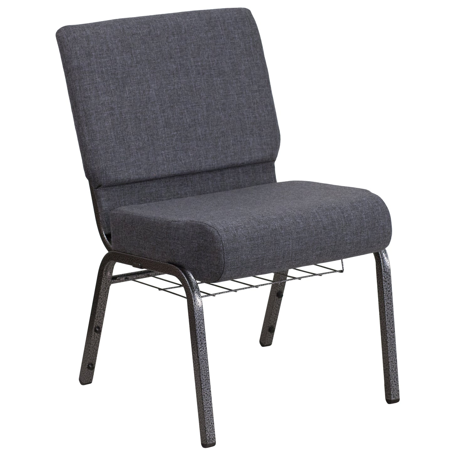 HERCULES Series 21''W Church Chair in Dark Gray Fabric with Book Rack - Silver Vein Frame Dark Gray Fabric/Silver Vein Frame