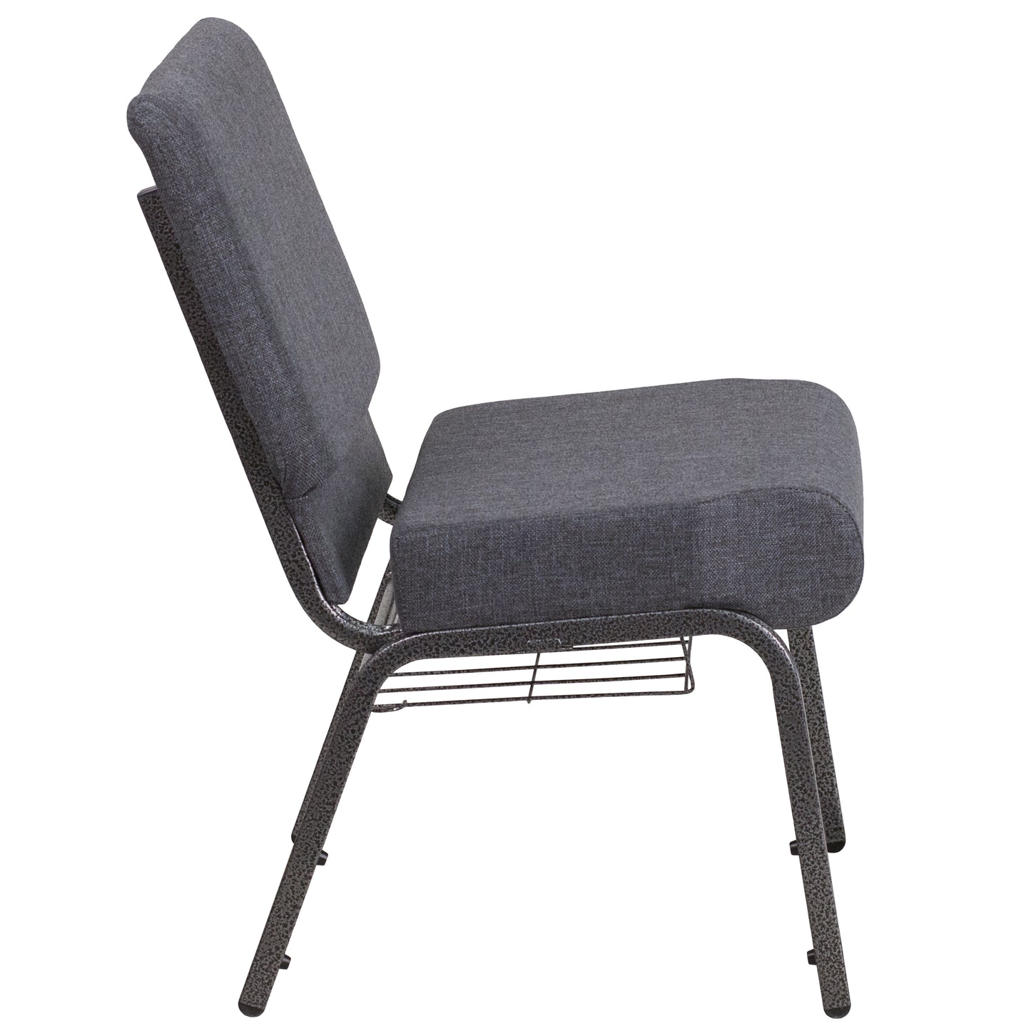 HERCULES Series 21''W Church Chair in Dark Gray Fabric with Book Rack - Silver Vein Frame Dark Gray Fabric/Silver Vein Frame