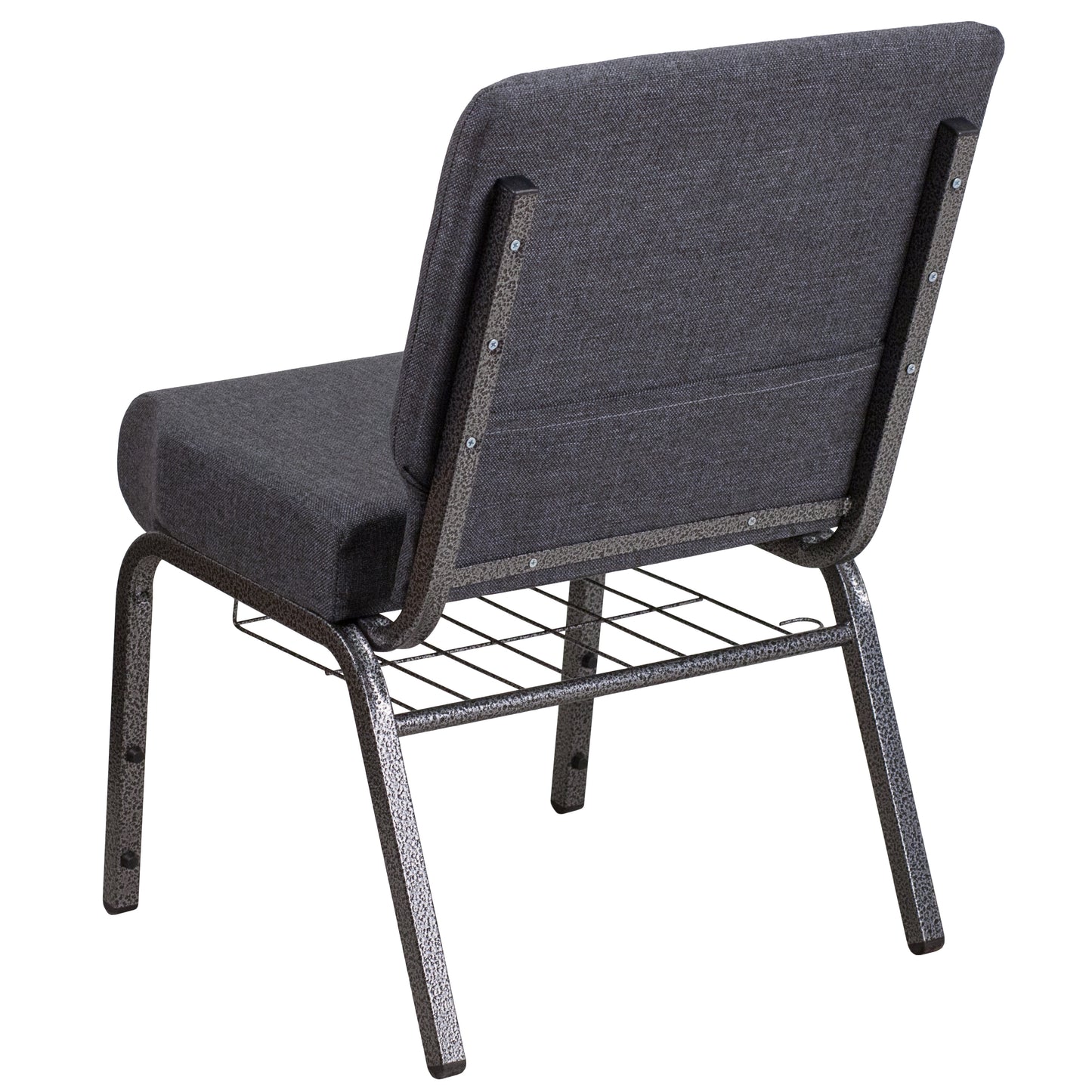 HERCULES Series 21''W Church Chair in Dark Gray Fabric with Book Rack - Silver Vein Frame Dark Gray Fabric/Silver Vein Frame