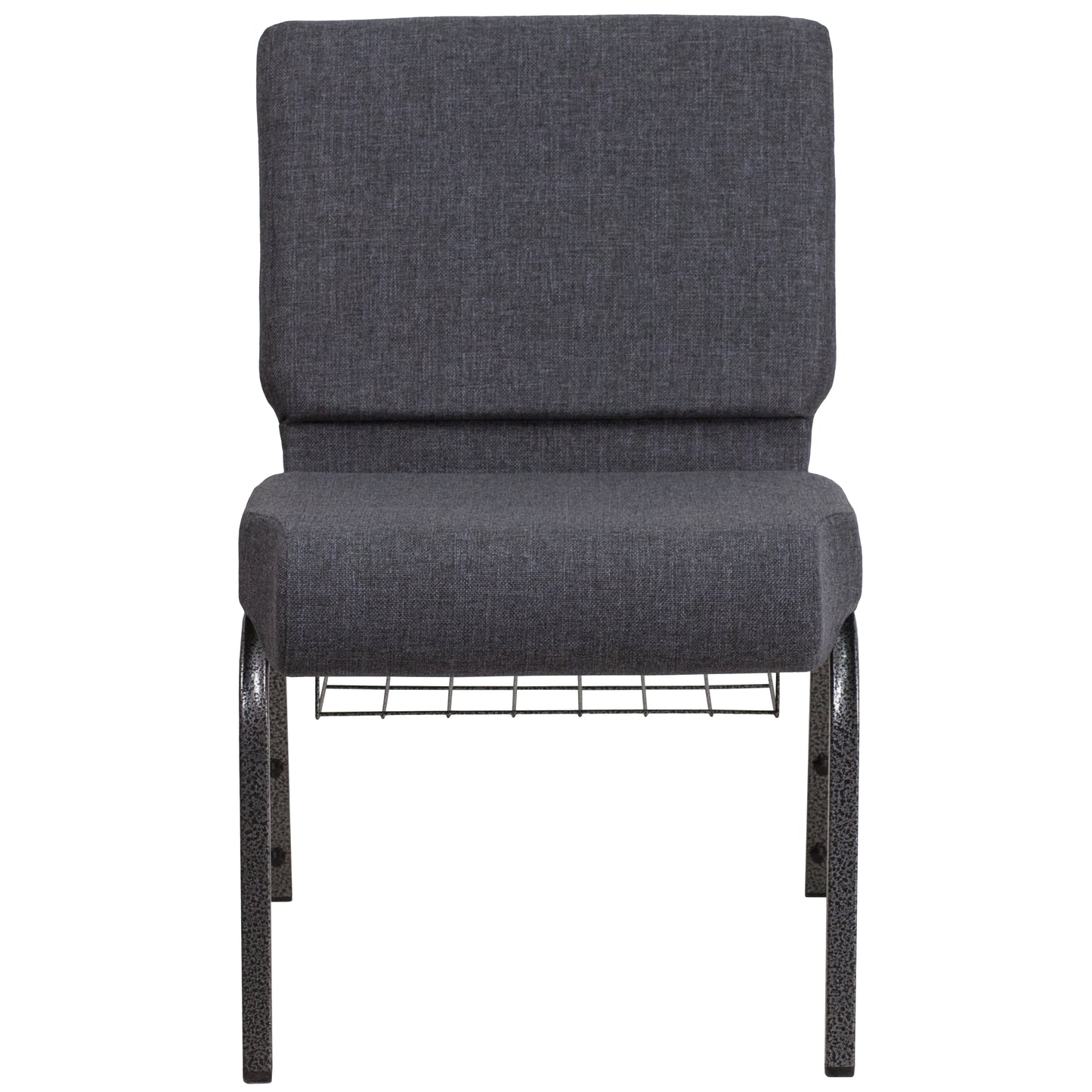 HERCULES Series 21''W Church Chair in Dark Gray Fabric with Book Rack - Silver Vein Frame Dark Gray Fabric/Silver Vein Frame