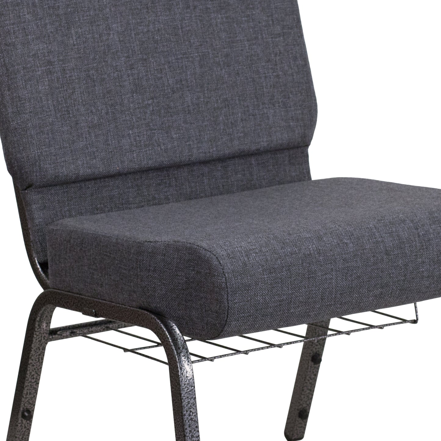 HERCULES Series 21''W Church Chair in Dark Gray Fabric with Book Rack - Silver Vein Frame Dark Gray Fabric/Silver Vein Frame