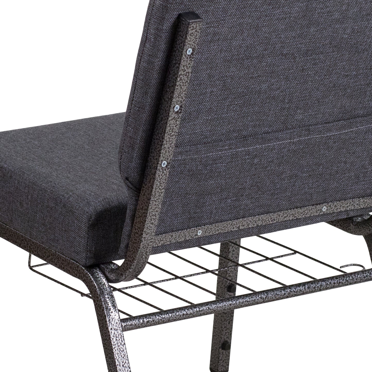 HERCULES Series 21''W Church Chair in Dark Gray Fabric with Book Rack - Silver Vein Frame Dark Gray Fabric/Silver Vein Frame