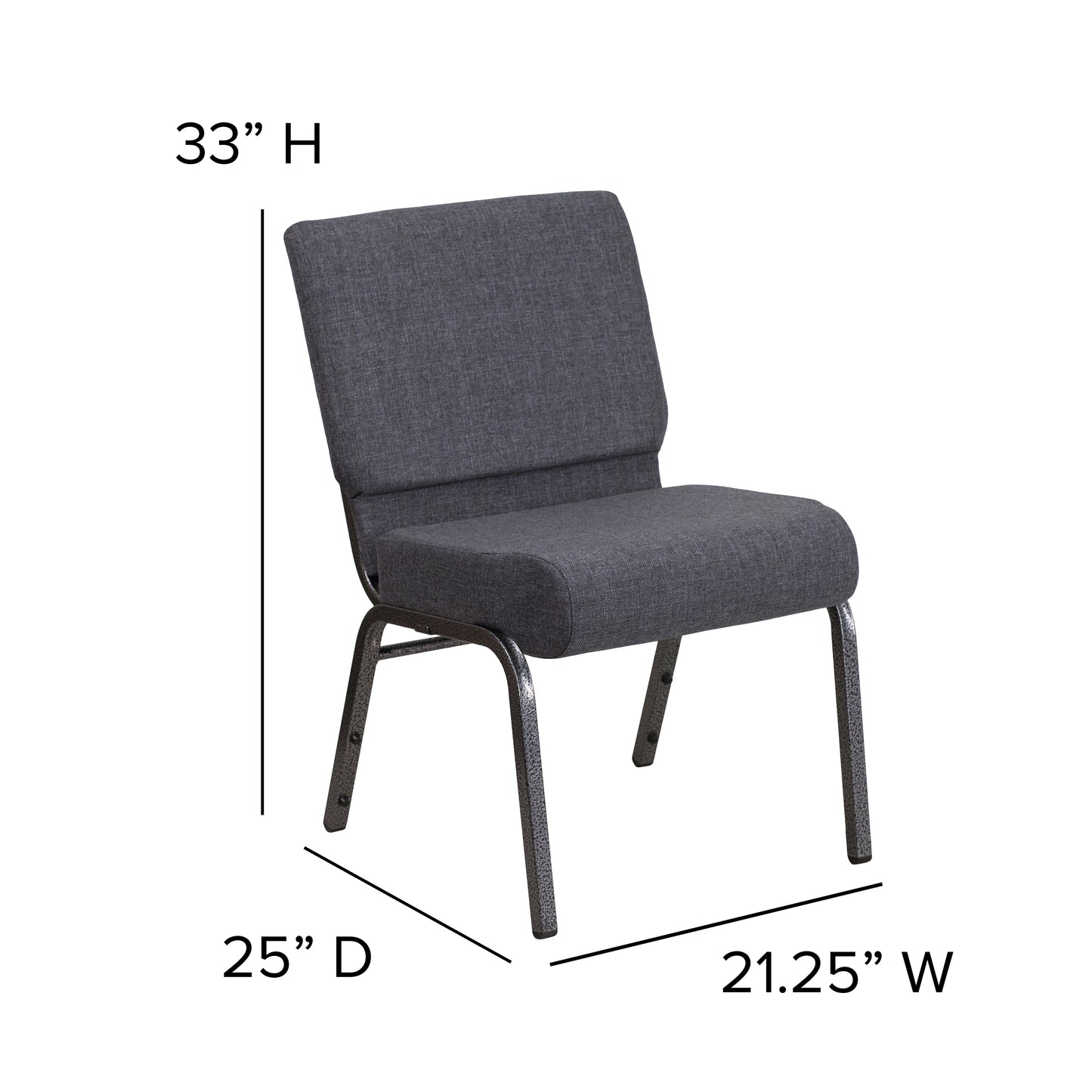 HERCULES Series 21''W Church Chair in Dark Gray Fabric - Silver Vein Frame Dark Gray Fabric/Silver Vein Frame