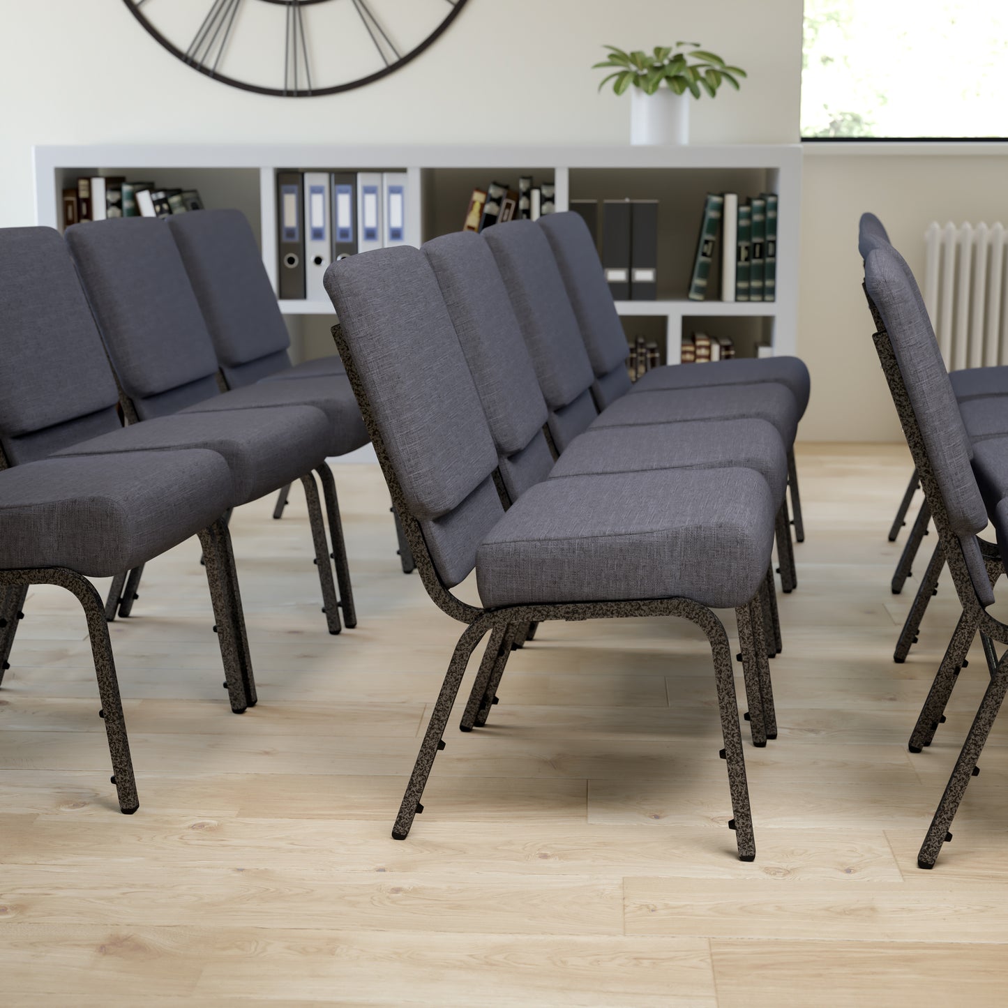 HERCULES Series 21''W Church Chair in Dark Gray Fabric - Silver Vein Frame Dark Gray Fabric/Silver Vein Frame