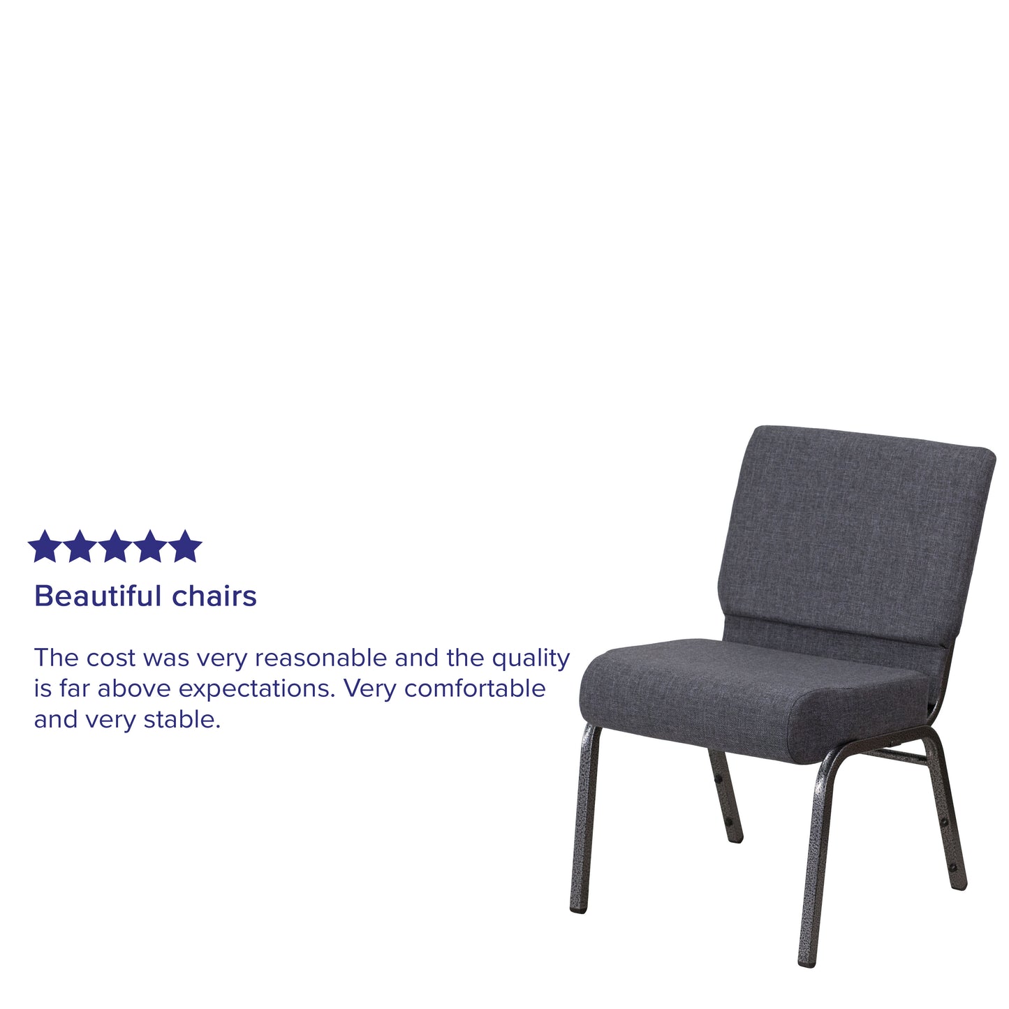 HERCULES Series 21''W Church Chair in Dark Gray Fabric - Silver Vein Frame Dark Gray Fabric/Silver Vein Frame
