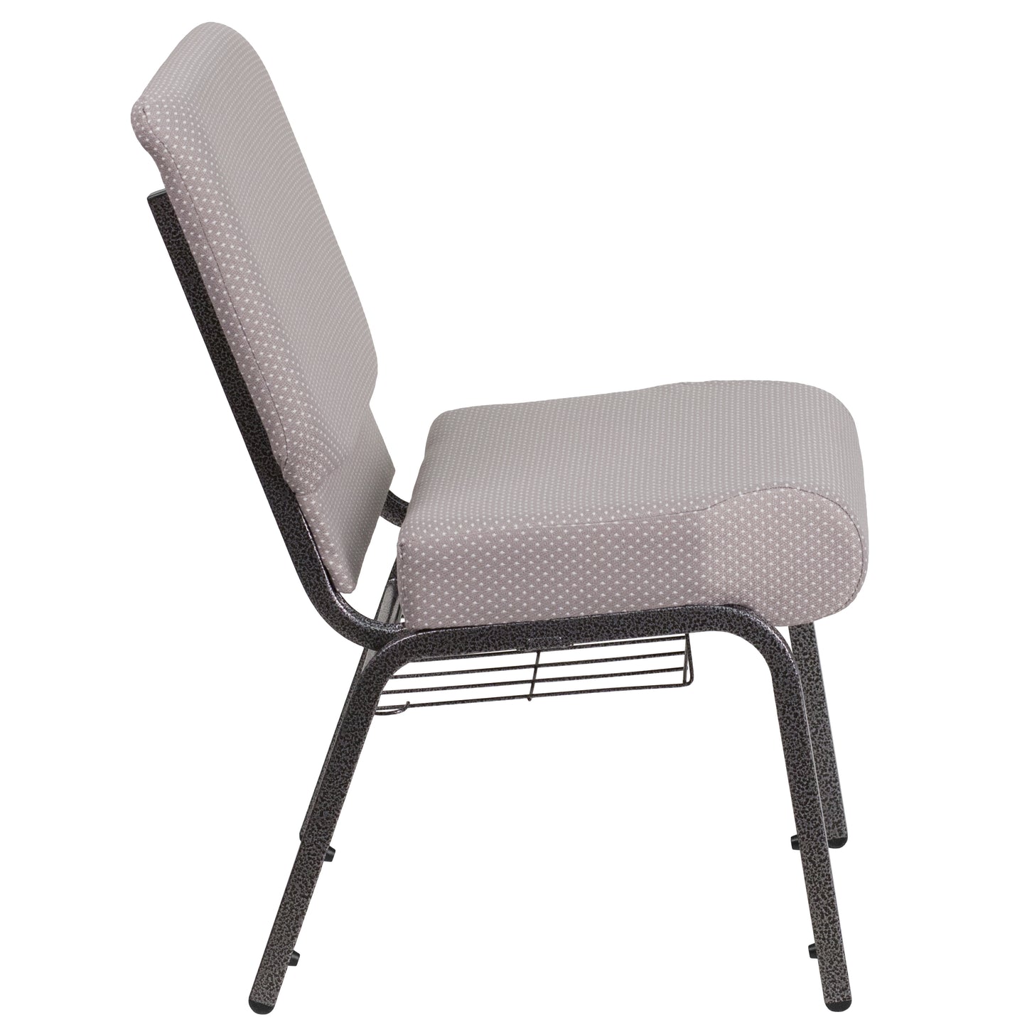 HERCULES Series 21''W Church Chair in Gray Dot Fabric with Book Rack - Silver Vein Frame Gray Dot Fabric/Silver Vein Frame