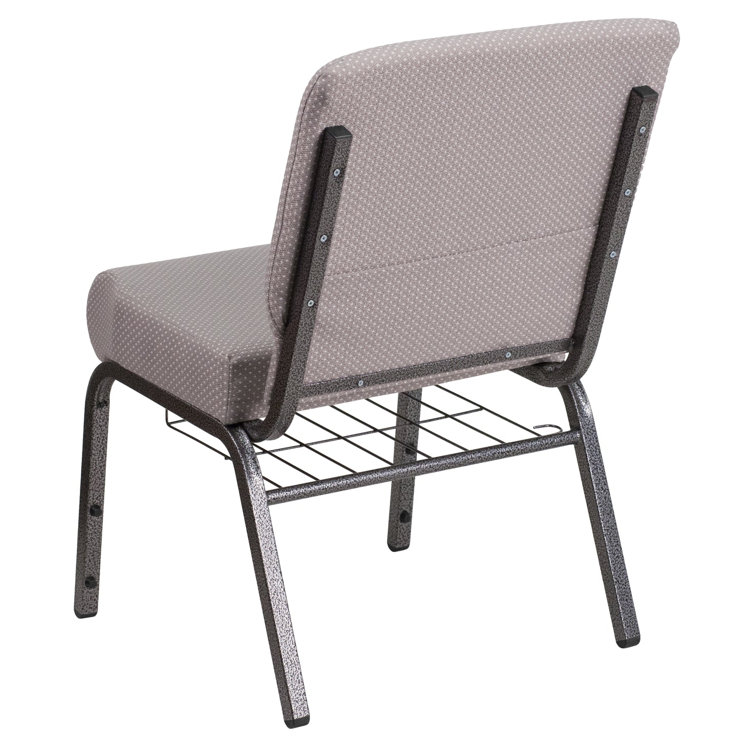 HERCULES Series 21''W Church Chair in Gray Dot Fabric with Book Rack - Silver Vein Frame Gray Dot Fabric/Silver Vein Frame