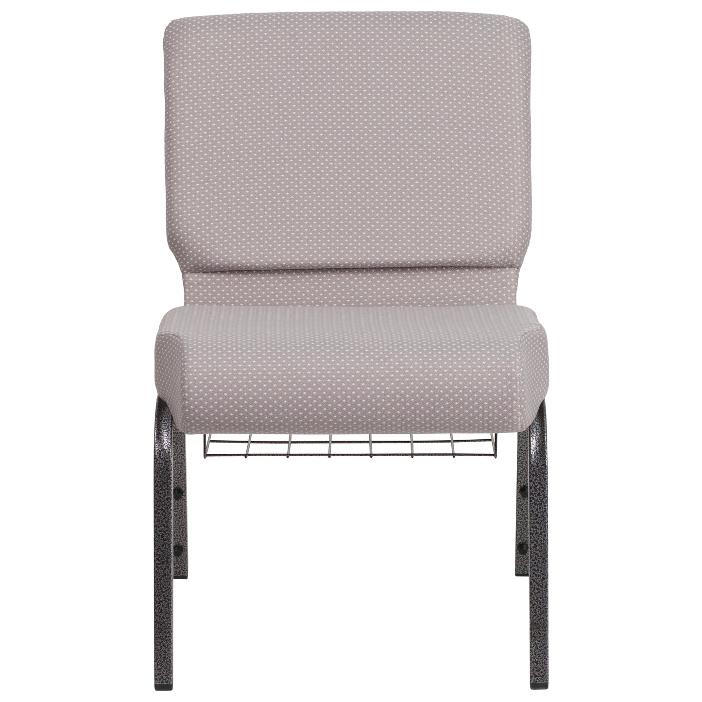 HERCULES Series 21''W Church Chair in Gray Dot Fabric with Book Rack - Silver Vein Frame Gray Dot Fabric/Silver Vein Frame