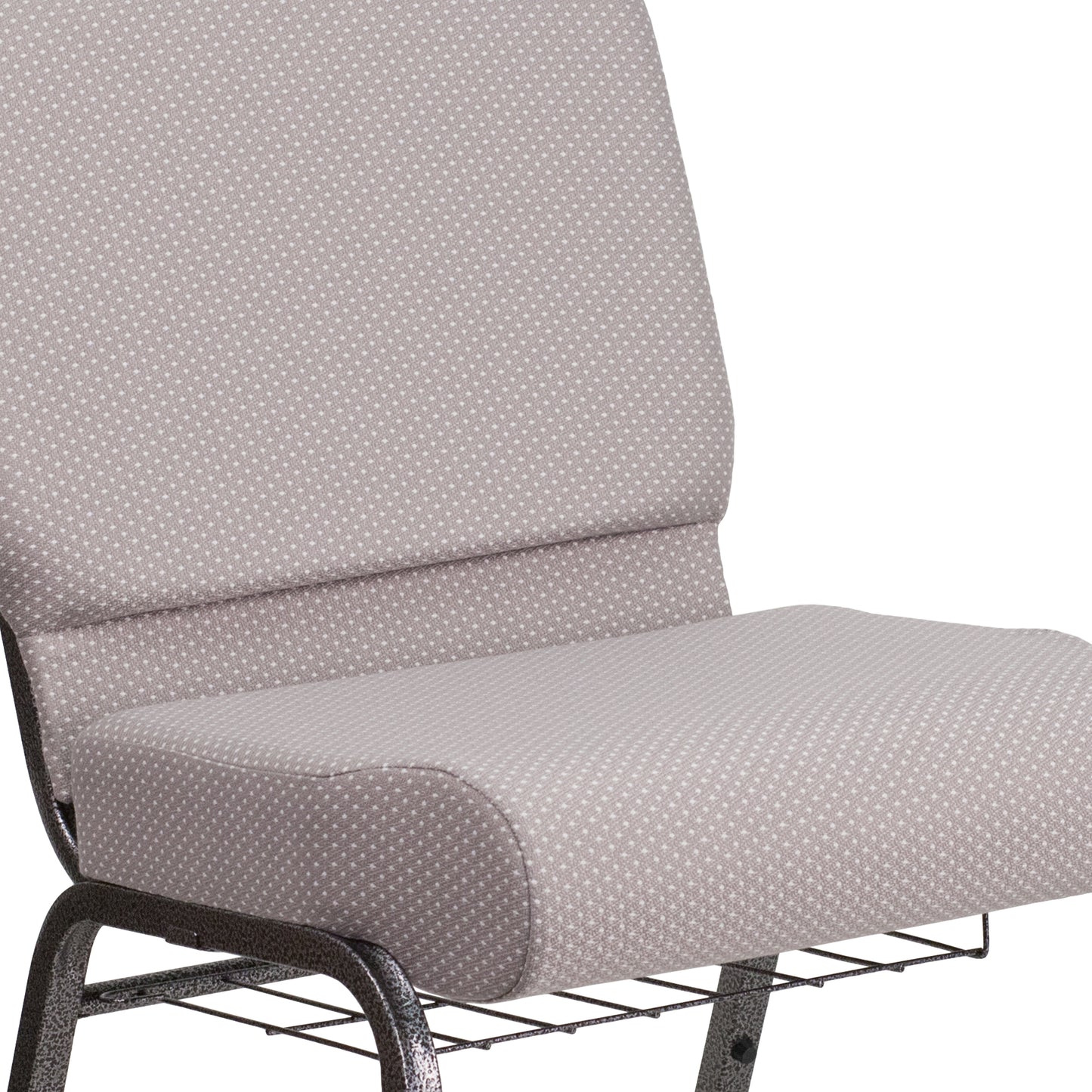 HERCULES Series 21''W Church Chair in Gray Dot Fabric with Book Rack - Silver Vein Frame Gray Dot Fabric/Silver Vein Frame