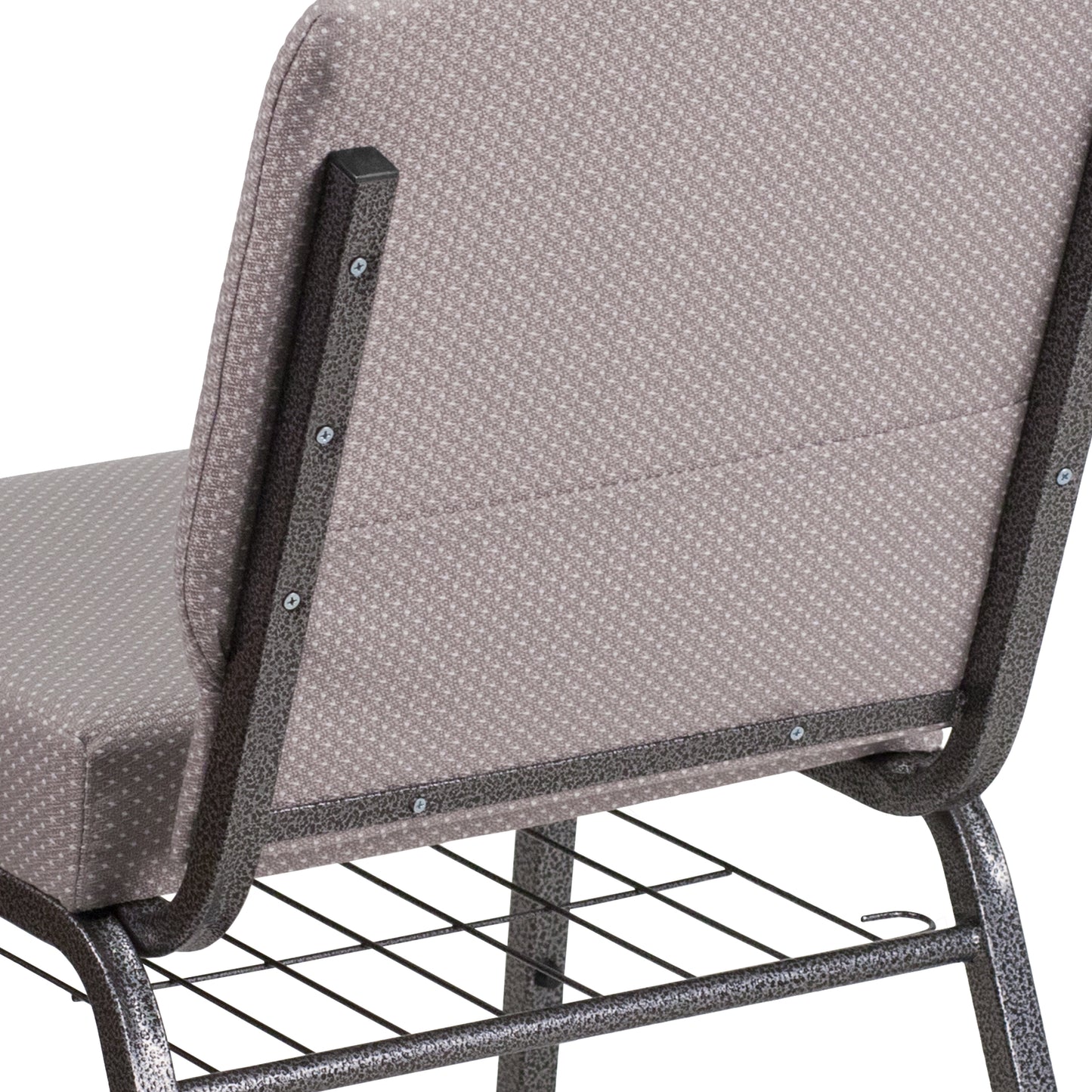 HERCULES Series 21''W Church Chair in Gray Dot Fabric with Book Rack - Silver Vein Frame Gray Dot Fabric/Silver Vein Frame