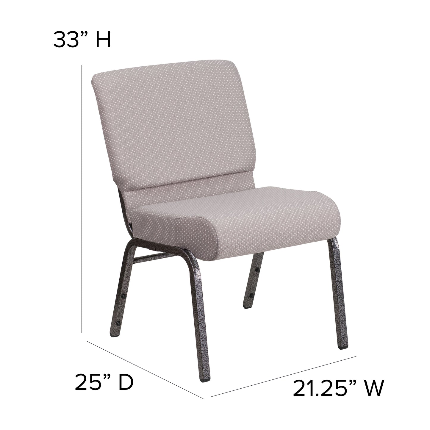HERCULES Series 21''W Church Chair in Gray Dot Fabric - Silver Vein Frame Gray Dot Fabric/Silver Vein Frame