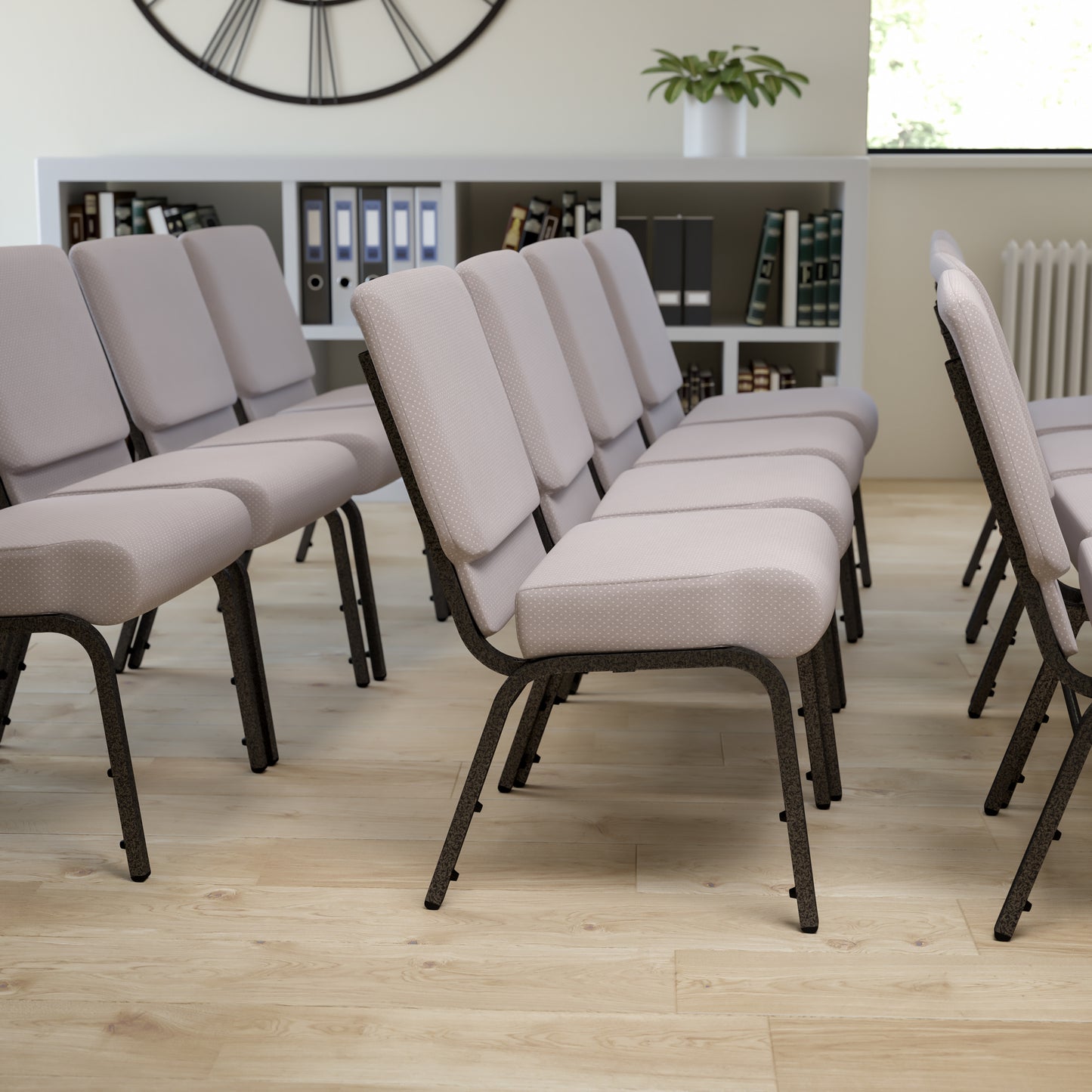 HERCULES Series 21''W Church Chair in Gray Dot Fabric - Silver Vein Frame Gray Dot Fabric/Silver Vein Frame