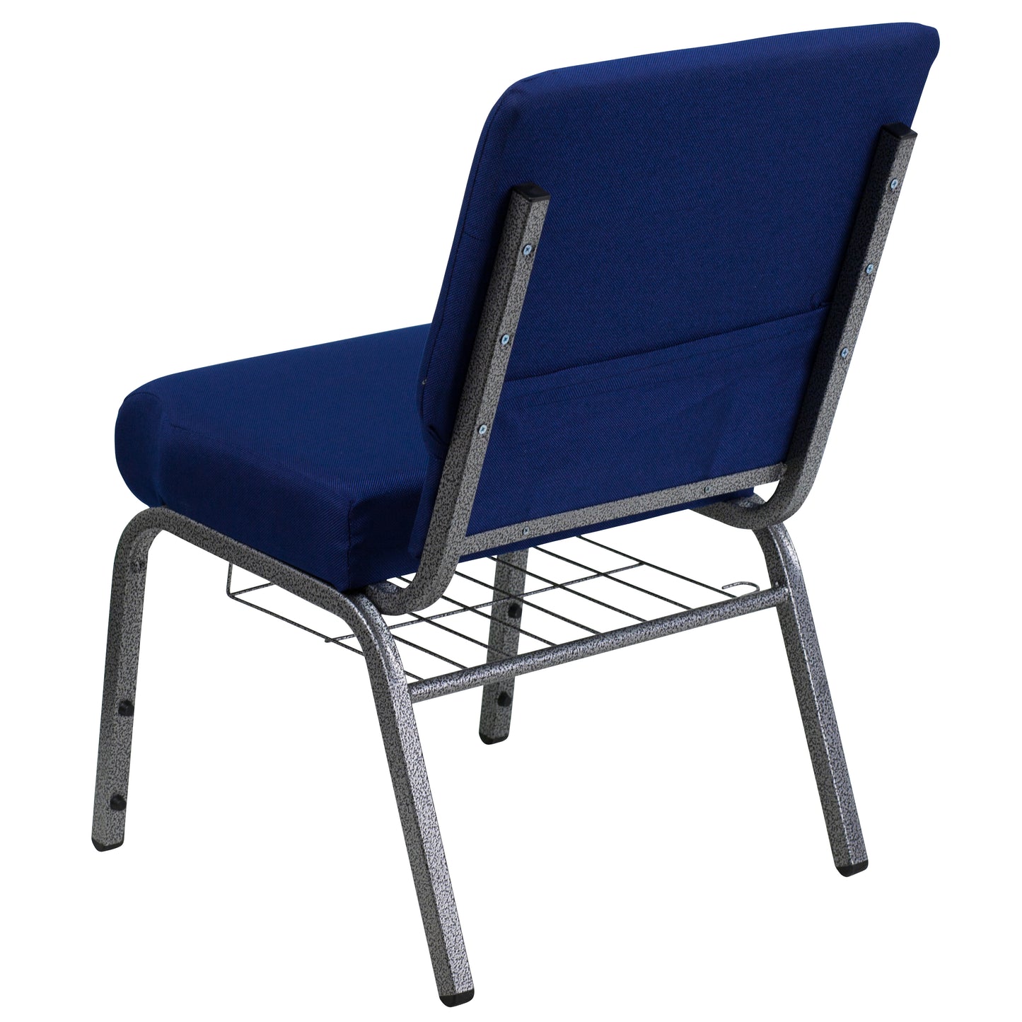 HERCULES Series 21''W Church Chair in Navy Blue Fabric with Cup Book Rack - Silver Vein Frame Navy Blue Fabric/Silver Vein Frame