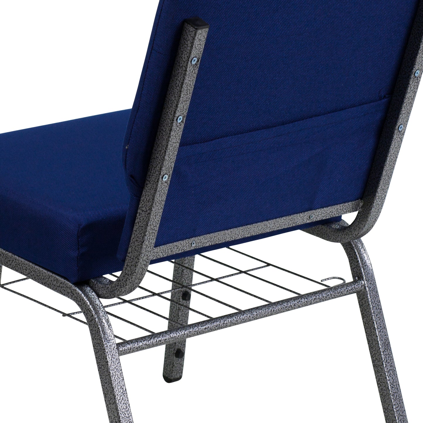 HERCULES Series 21''W Church Chair in Navy Blue Fabric with Cup Book Rack - Silver Vein Frame Navy Blue Fabric/Silver Vein Frame