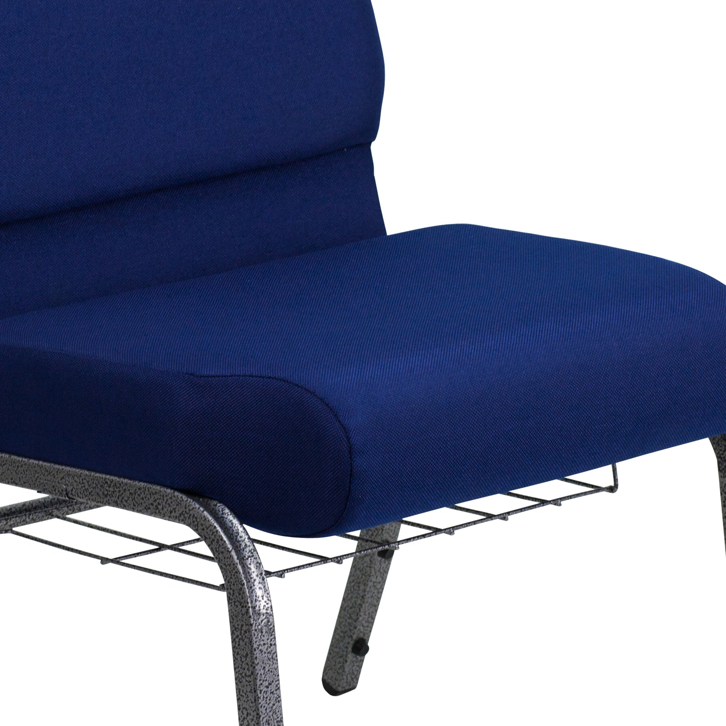 HERCULES Series 21''W Church Chair in Navy Blue Fabric with Cup Book Rack - Silver Vein Frame Navy Blue Fabric/Silver Vein Frame