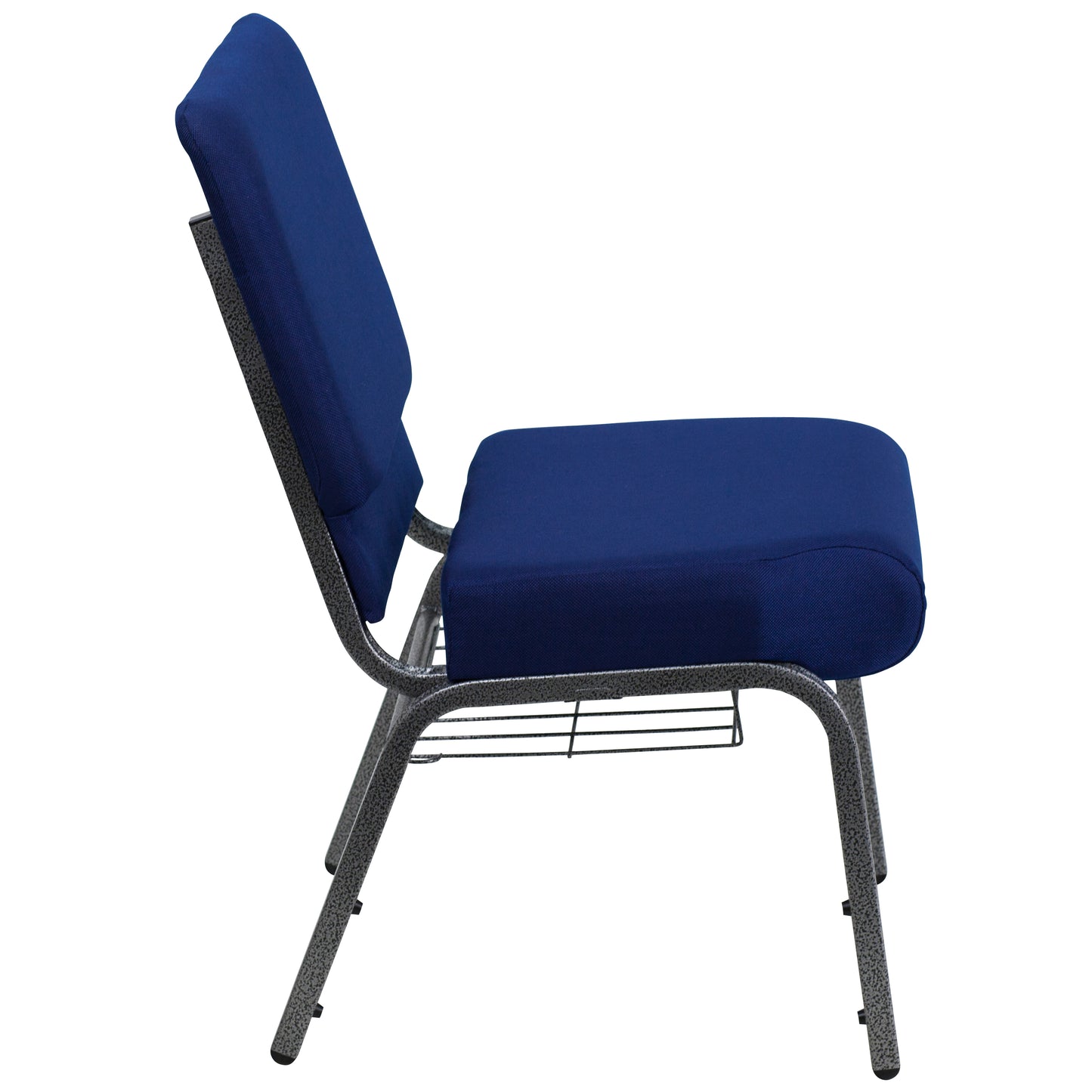 HERCULES Series 21''W Church Chair in Navy Blue Fabric with Cup Book Rack - Silver Vein Frame Navy Blue Fabric/Silver Vein Frame