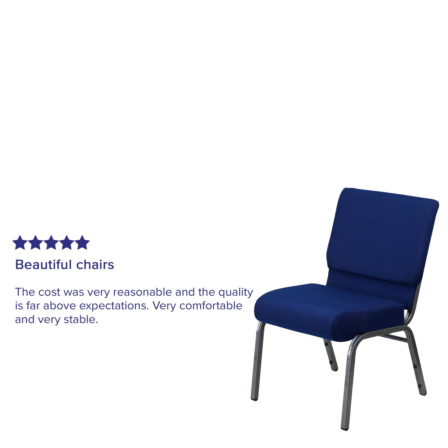 HERCULES Series 21''W Stacking Church Chair in Navy Blue Fabric - Silver Vein Frame Navy Blue Fabric/Silver Vein Frame