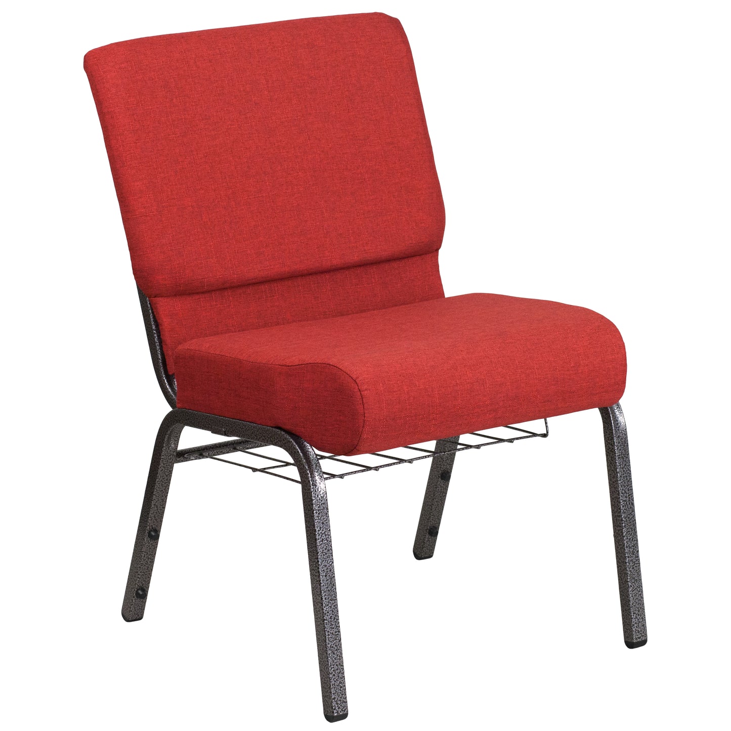 HERCULES Series 21''W Church Chair in Crimson Fabric with Cup Book Rack - Silver Vein Frame Crimson Fabric/Silver Vein Frame