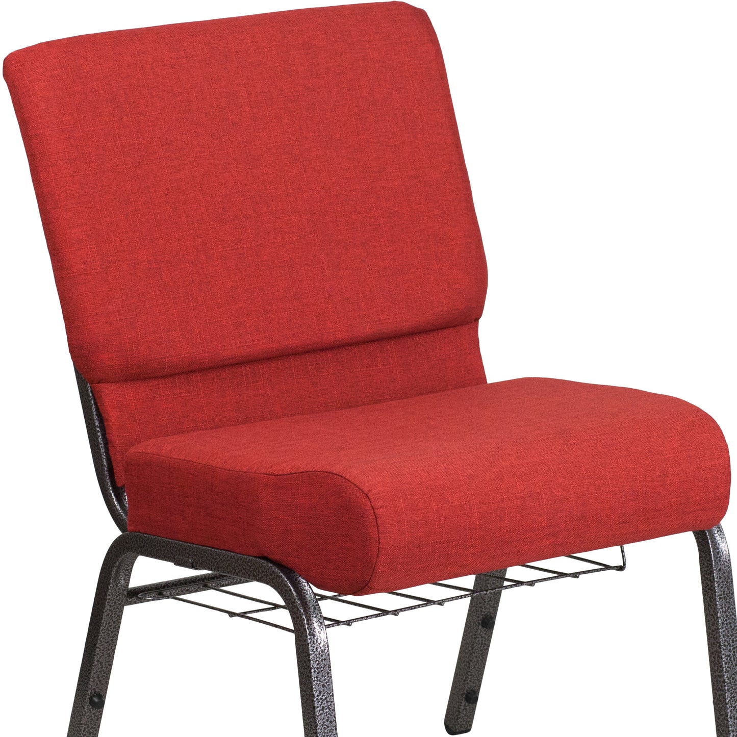 HERCULES Series 21''W Church Chair in Crimson Fabric with Cup Book Rack - Silver Vein Frame Crimson Fabric/Silver Vein Frame