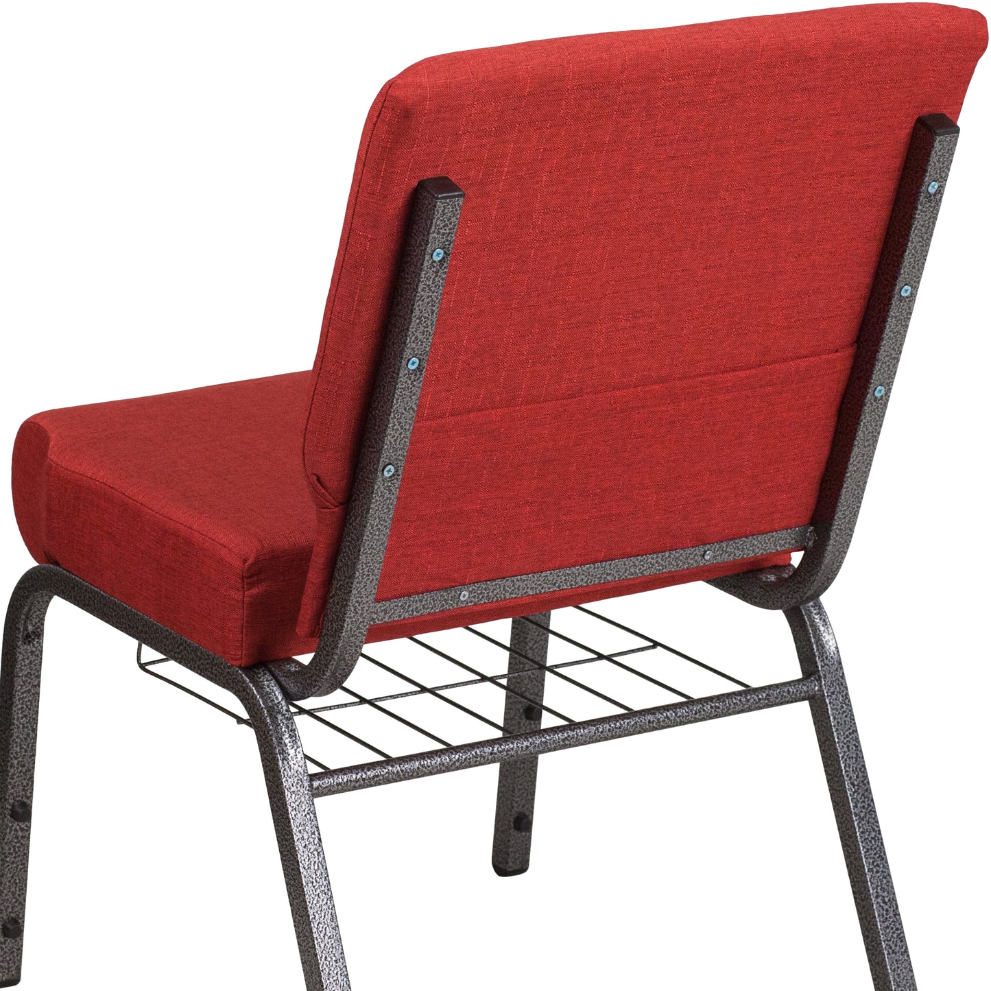 HERCULES Series 21''W Church Chair in Crimson Fabric with Cup Book Rack - Silver Vein Frame Crimson Fabric/Silver Vein Frame