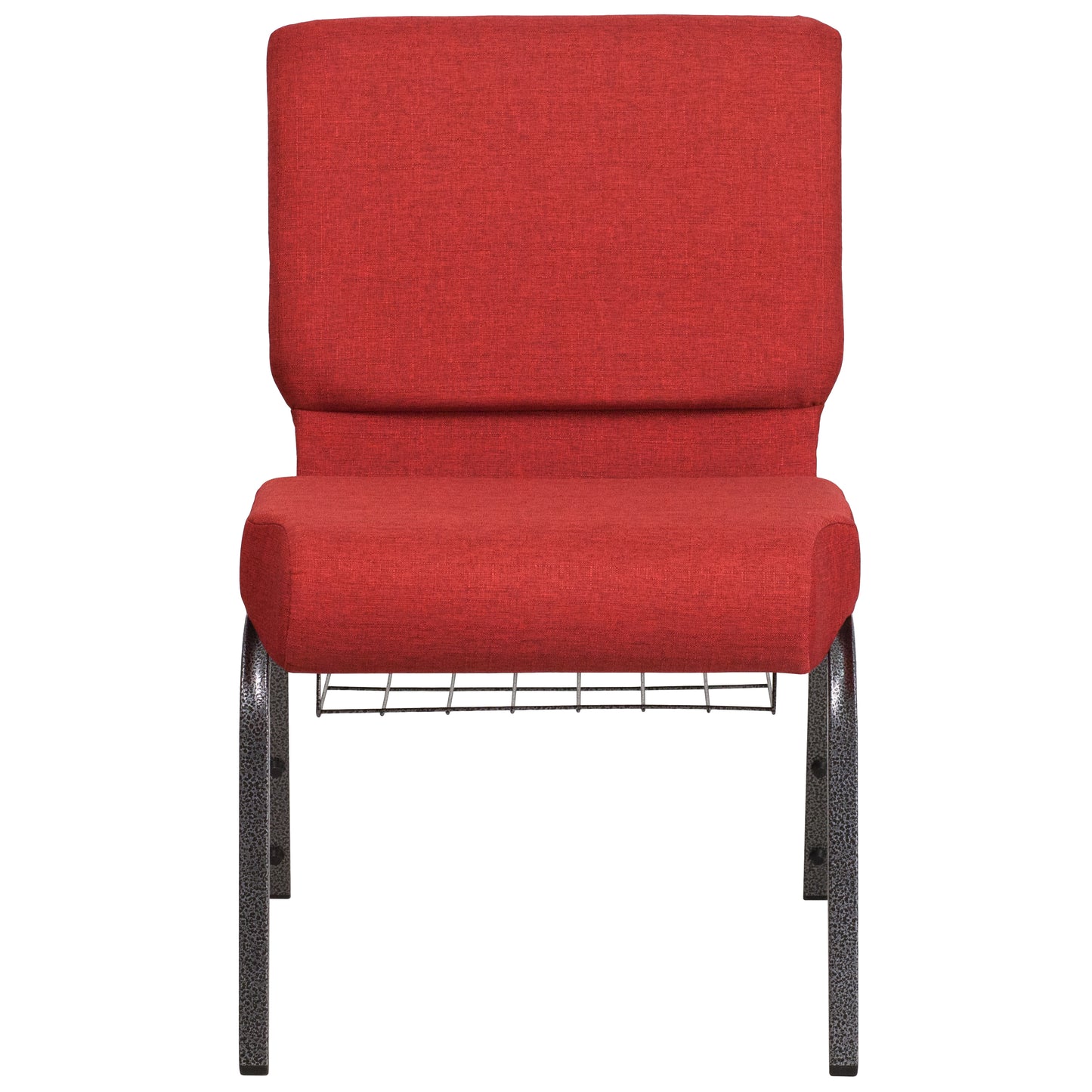 HERCULES Series 21''W Church Chair in Crimson Fabric with Cup Book Rack - Silver Vein Frame Crimson Fabric/Silver Vein Frame