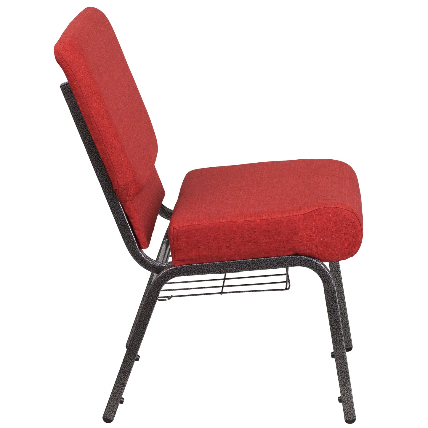 HERCULES Series 21''W Church Chair in Crimson Fabric with Cup Book Rack - Silver Vein Frame Crimson Fabric/Silver Vein Frame