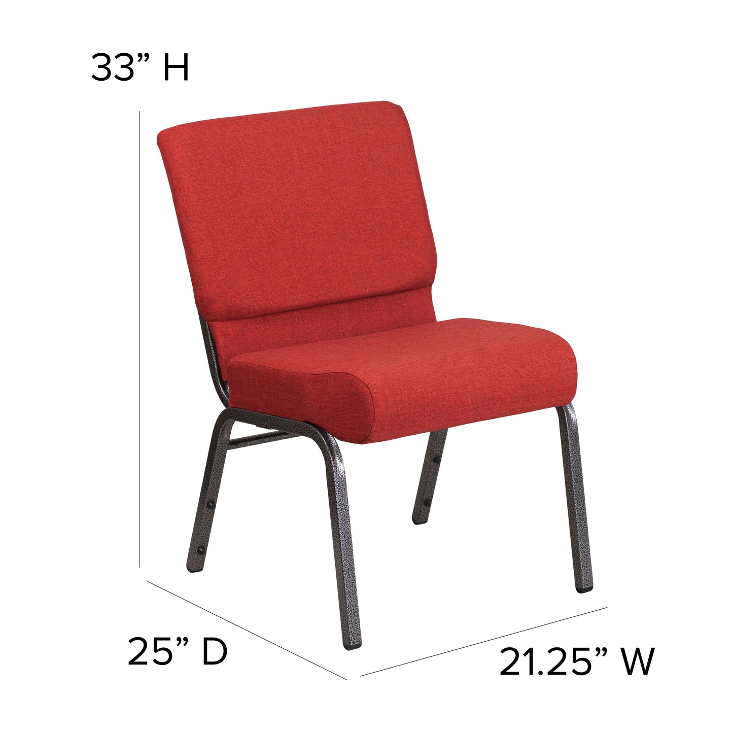 HERCULES Series 21''W Stacking Church Chair in Crimson Fabric - Silver Vein Frame Crimson Fabric/Silver Vein Frame