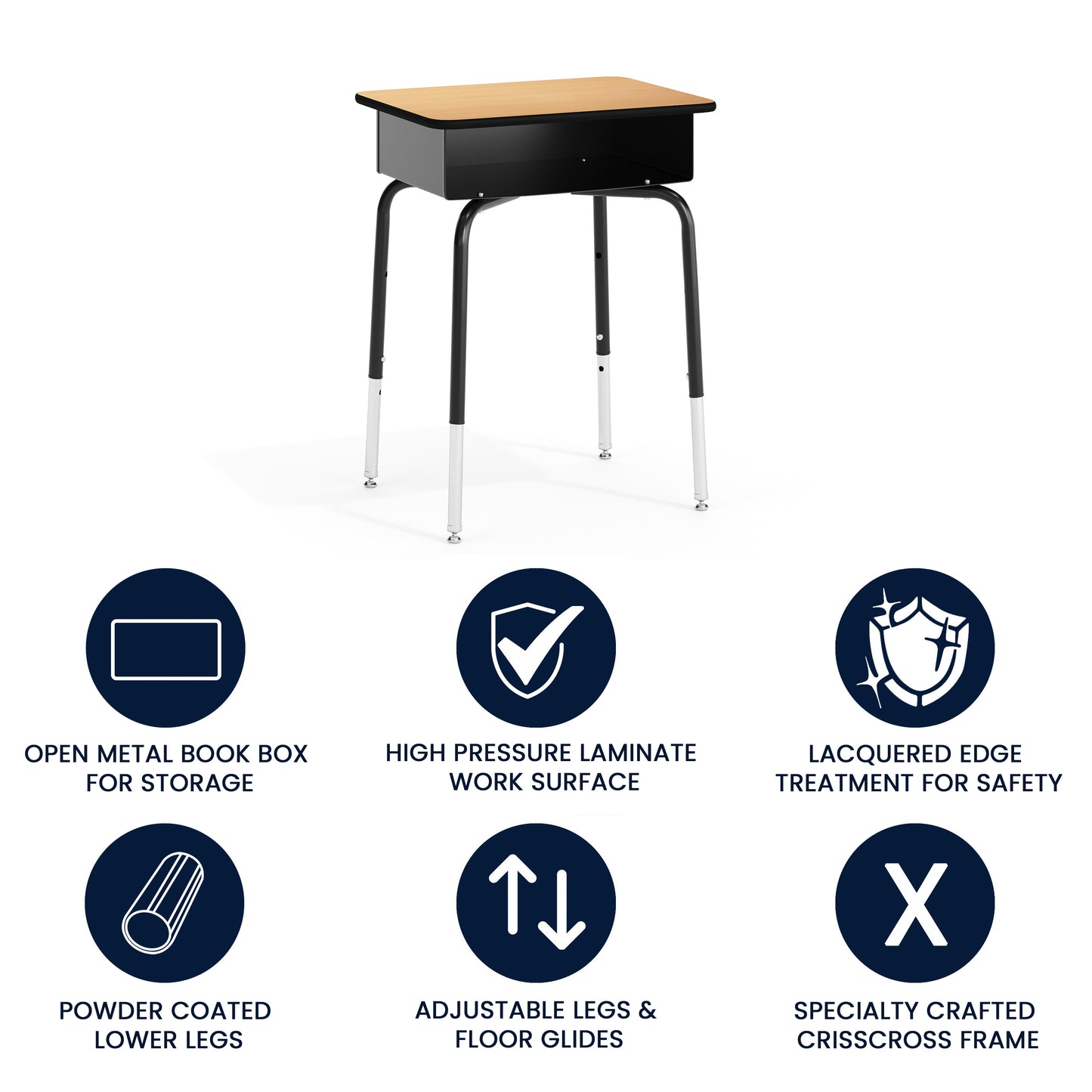 Billie Student Desk with Open Front Metal Book Box - Natural Natural Top/Black Frame
