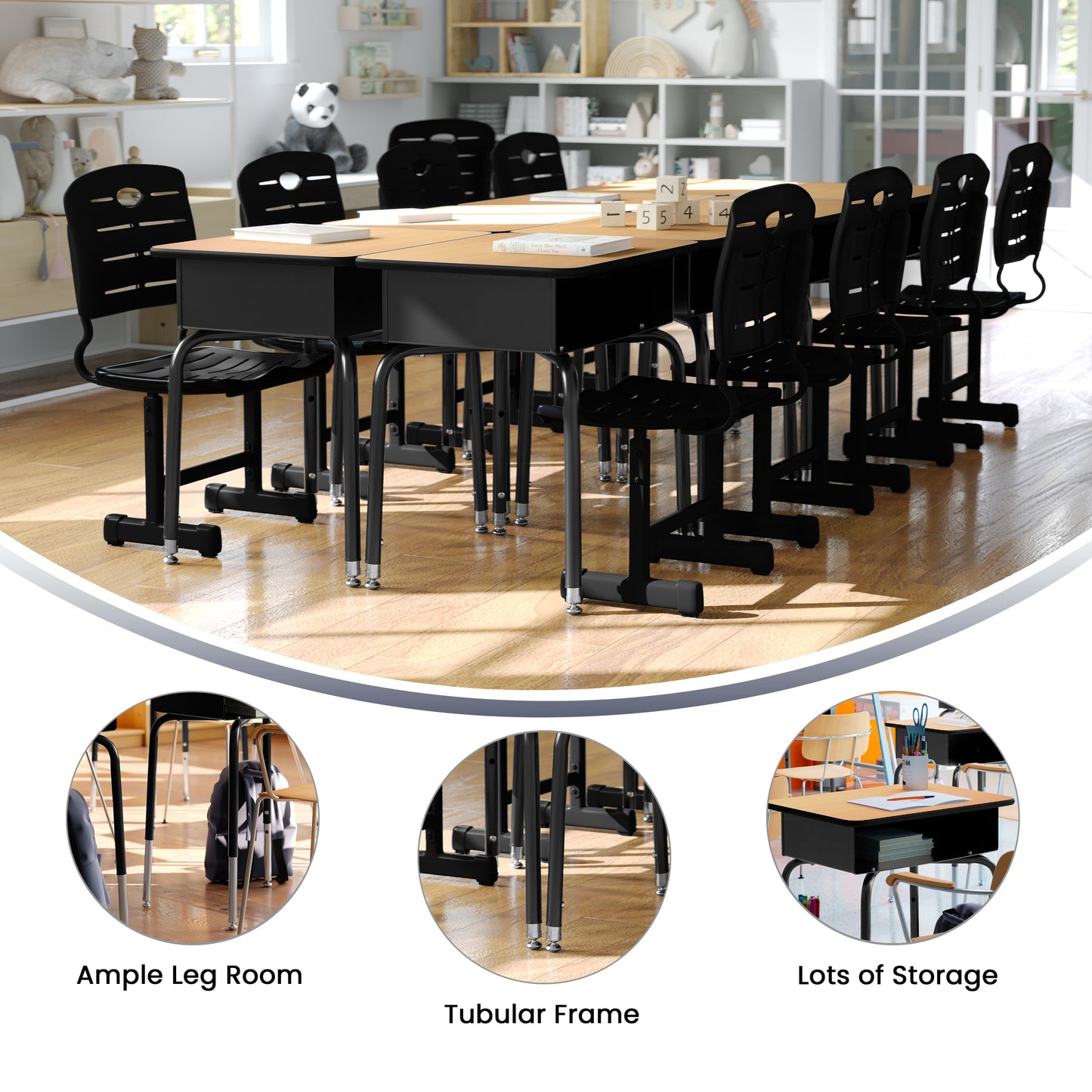 Billie Student Desk with Open Front Metal Book Box - Natural Natural Top/Black Frame