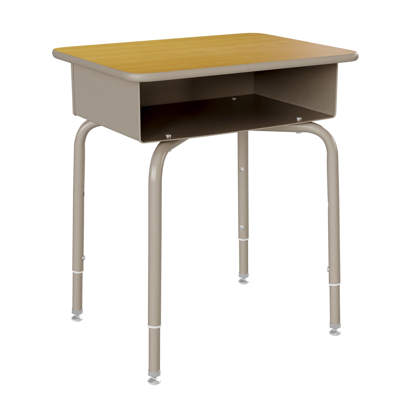 HERCULES Student Desk with Open Front Metal Book Box, Maple Desktop, and Silver Frame and Navy Heavy-Duty Flex Comfort Classroom Stack Chair Maple Top/Navy Chair