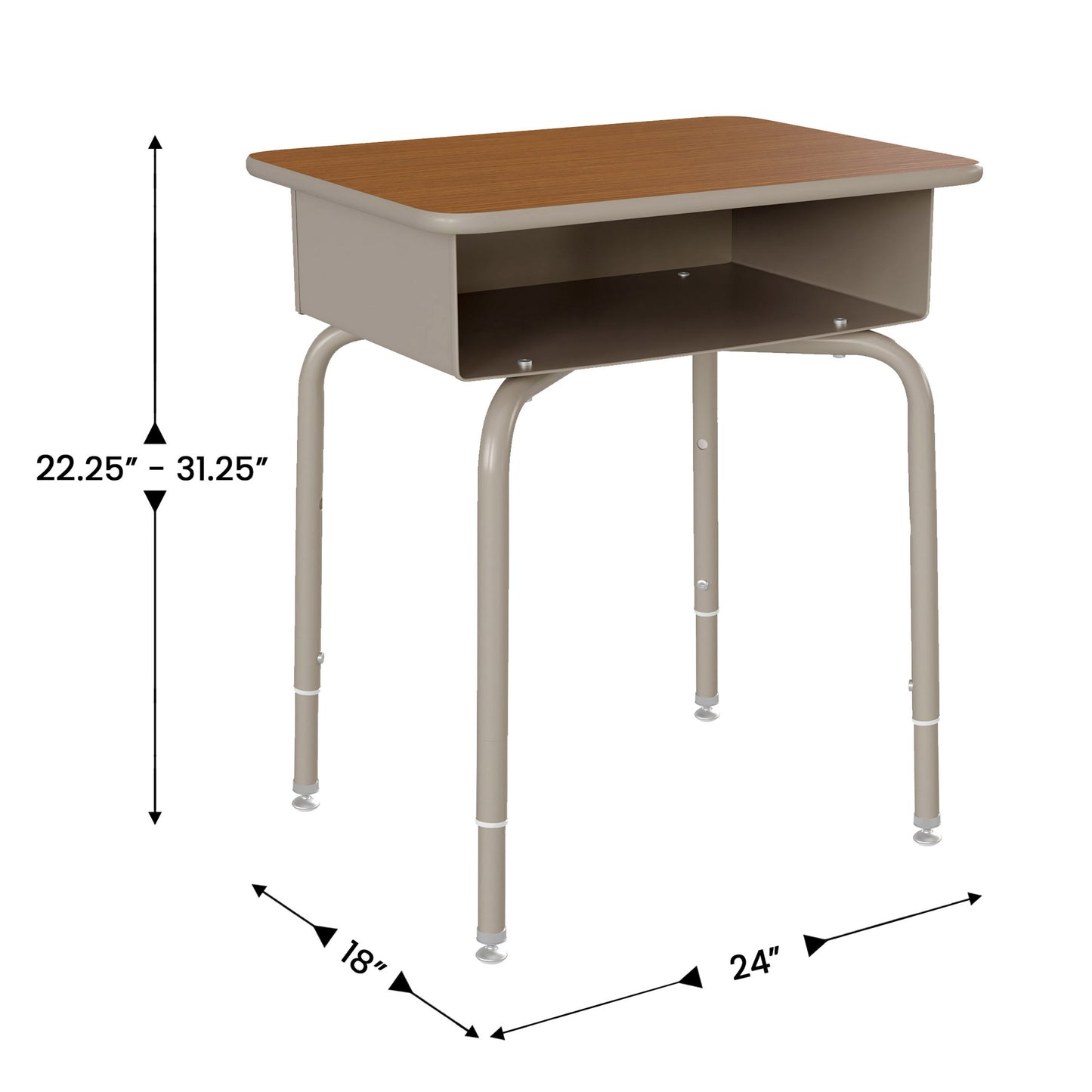 HERCULES Student Desk with Open Front Metal Book Box, Walnut Desktop, and Silver Frame and Black Heavy-Duty Flex Comfort Classroom Stack Chair Walnut Top/Black Chair FD-DESK-GWA-SCH3BB-GG