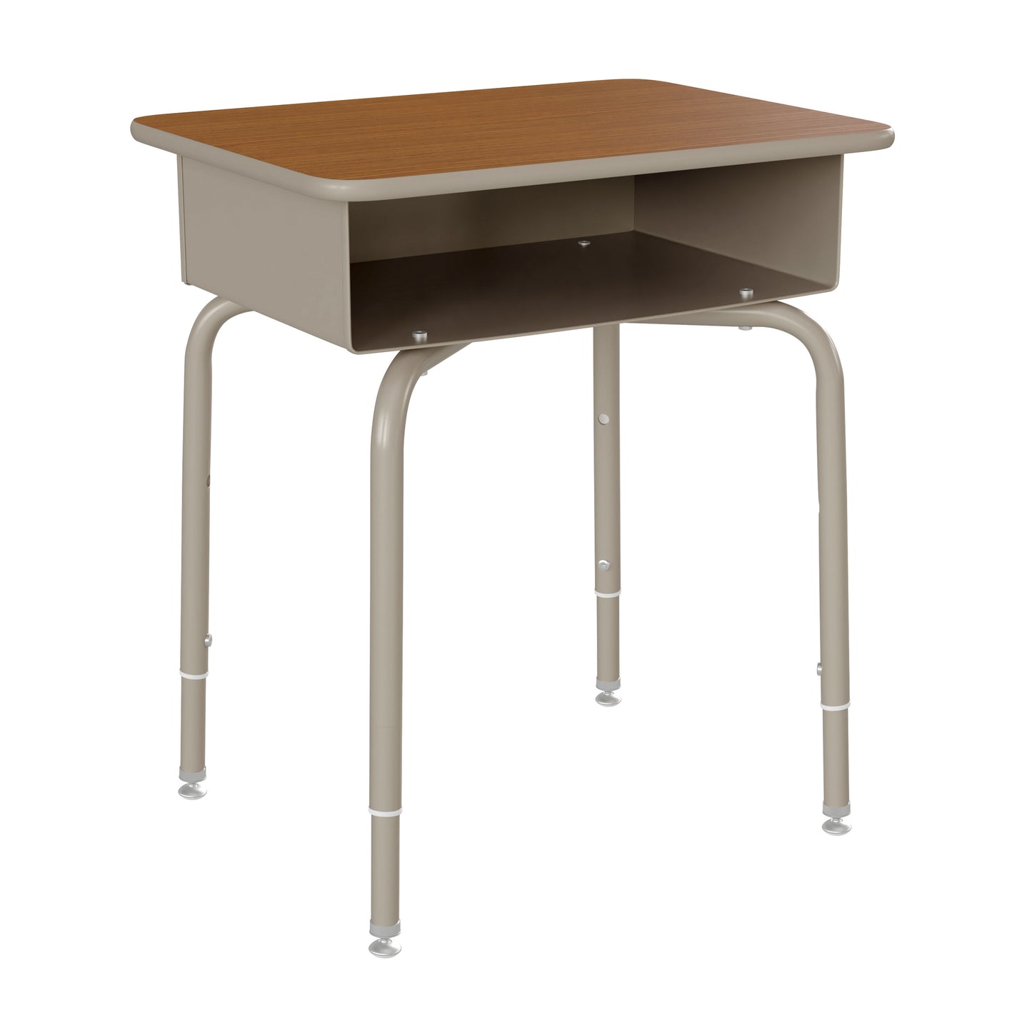 HERCULES Student Desk with Open Front Metal Book Box, Walnut Desktop, and Silver Frame and Black Heavy-Duty Flex Comfort Classroom Stack Chair Walnut Top/Black Chair FD-DESK-GWA-SCH3BB-GG