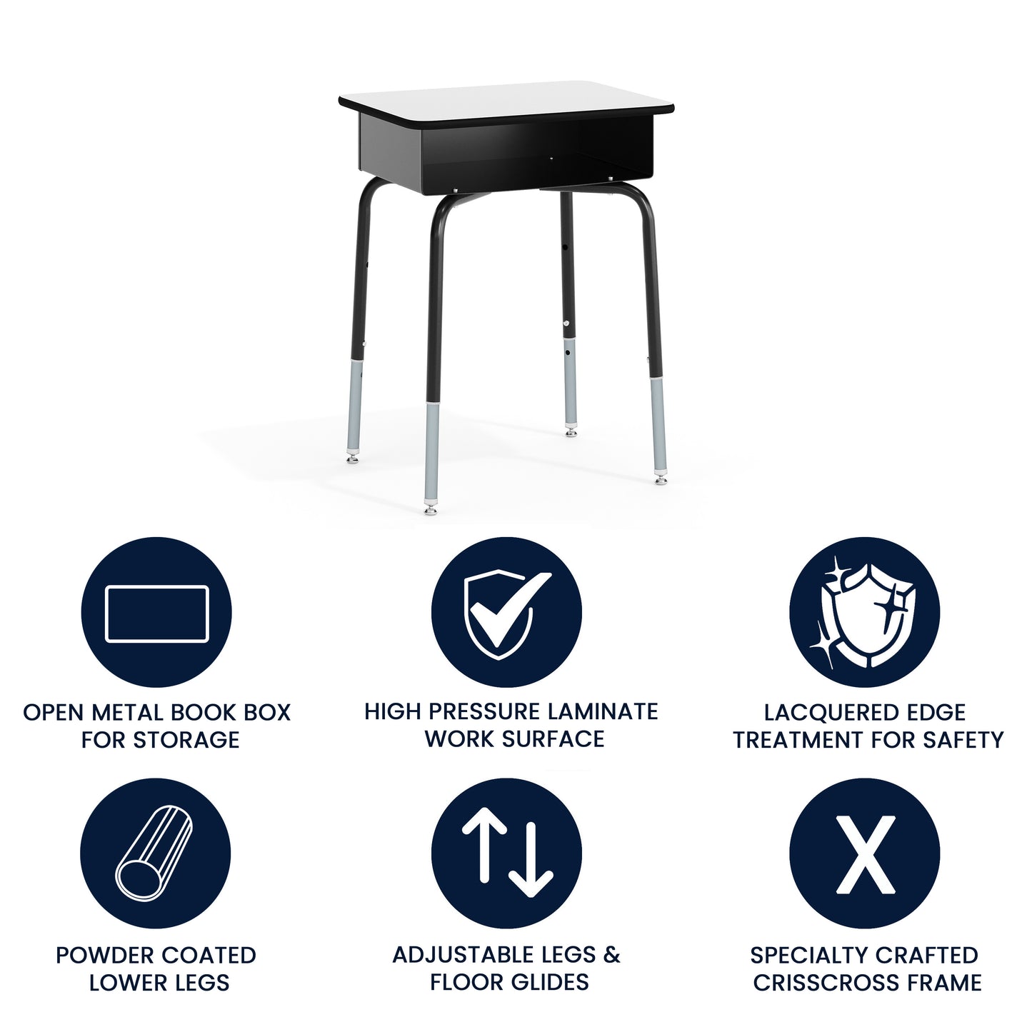 Billie Student Desk with Open Front Metal Book Box - Gray Gray Top/Black Frame