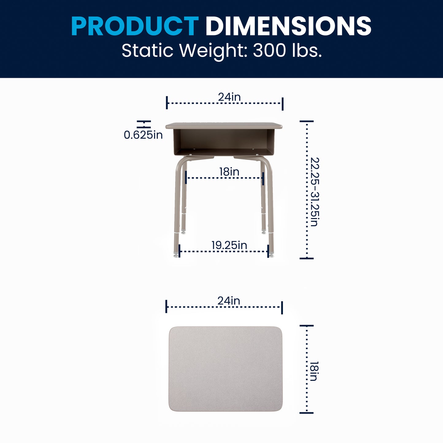 Billie Student Desk with Open Front Metal Book Box - Gray Granite/Silver Gray Granite Top/Silver Frame