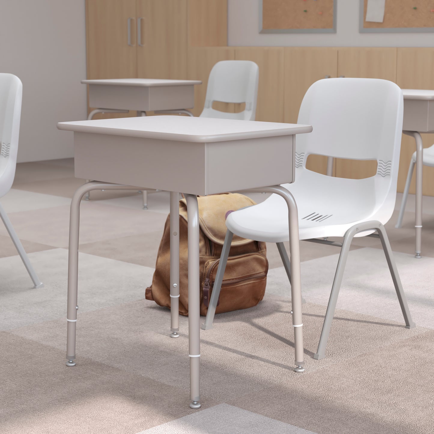 Billie Student Desk with Open Front Metal Book Box - Gray Granite/Silver Gray Granite Top/Silver Frame