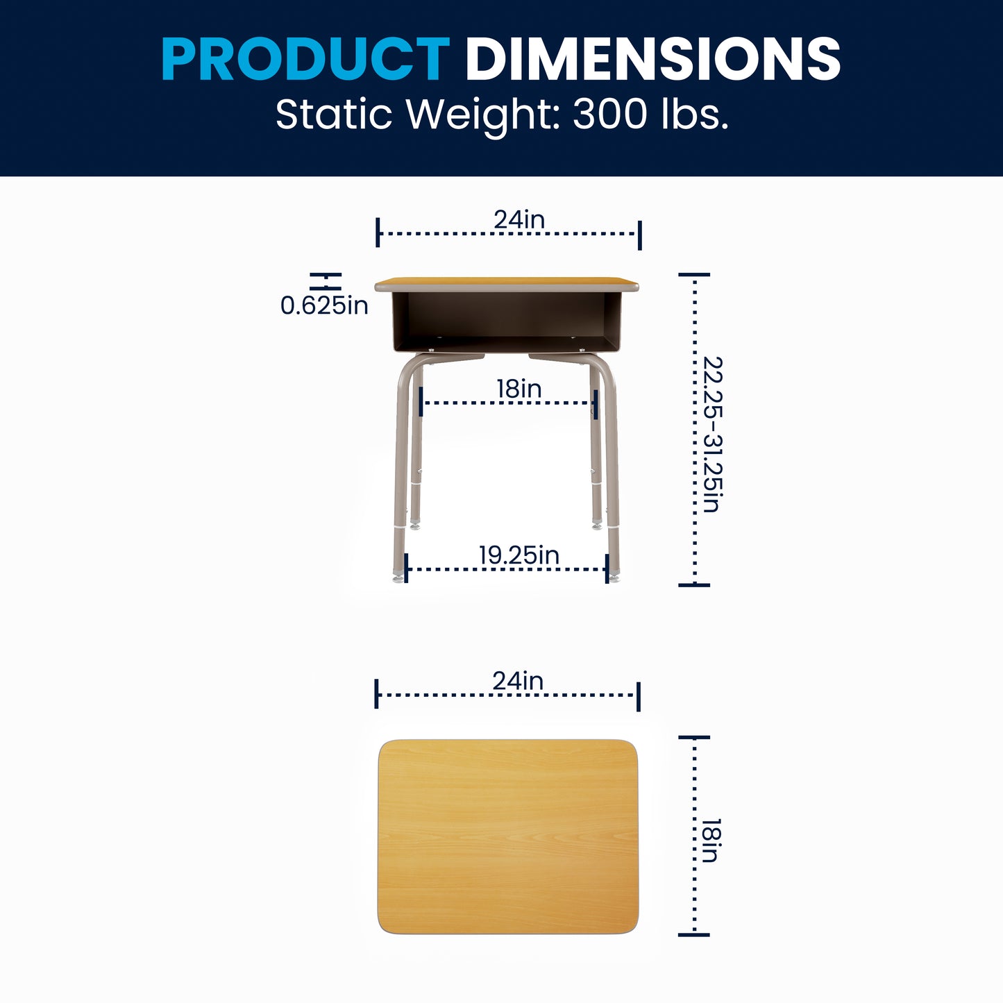 Billie Student Desk with Open Front Metal Book Box - Maple/Silver Maple Top/Silver Frame