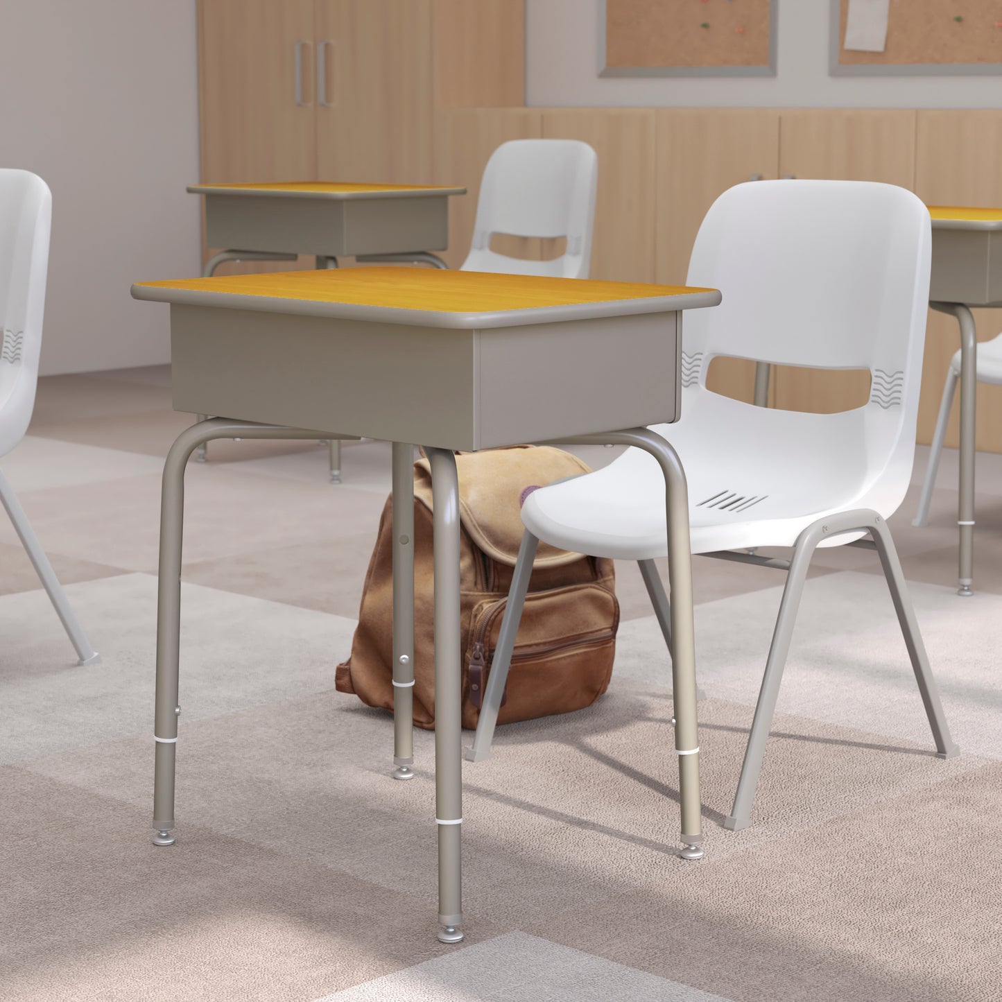Billie Student Desk with Open Front Metal Book Box - Maple/Silver Maple Top/Silver Frame