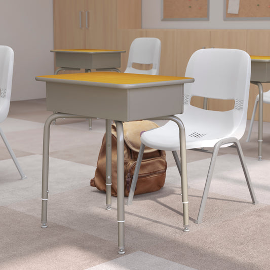 Billie Student Desk with Open Front Metal Book Box - Maple/Silver Maple Top/Silver Frame FD-DESK-GY-MPL-GG