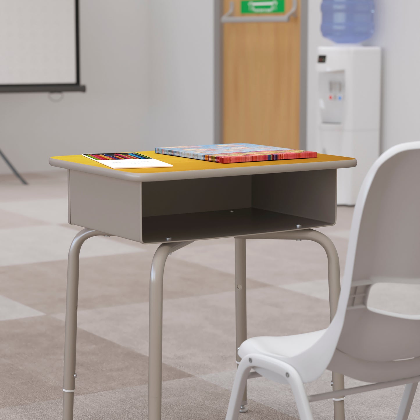 Billie Student Desk with Open Front Metal Book Box - Maple/Silver Maple Top/Silver Frame