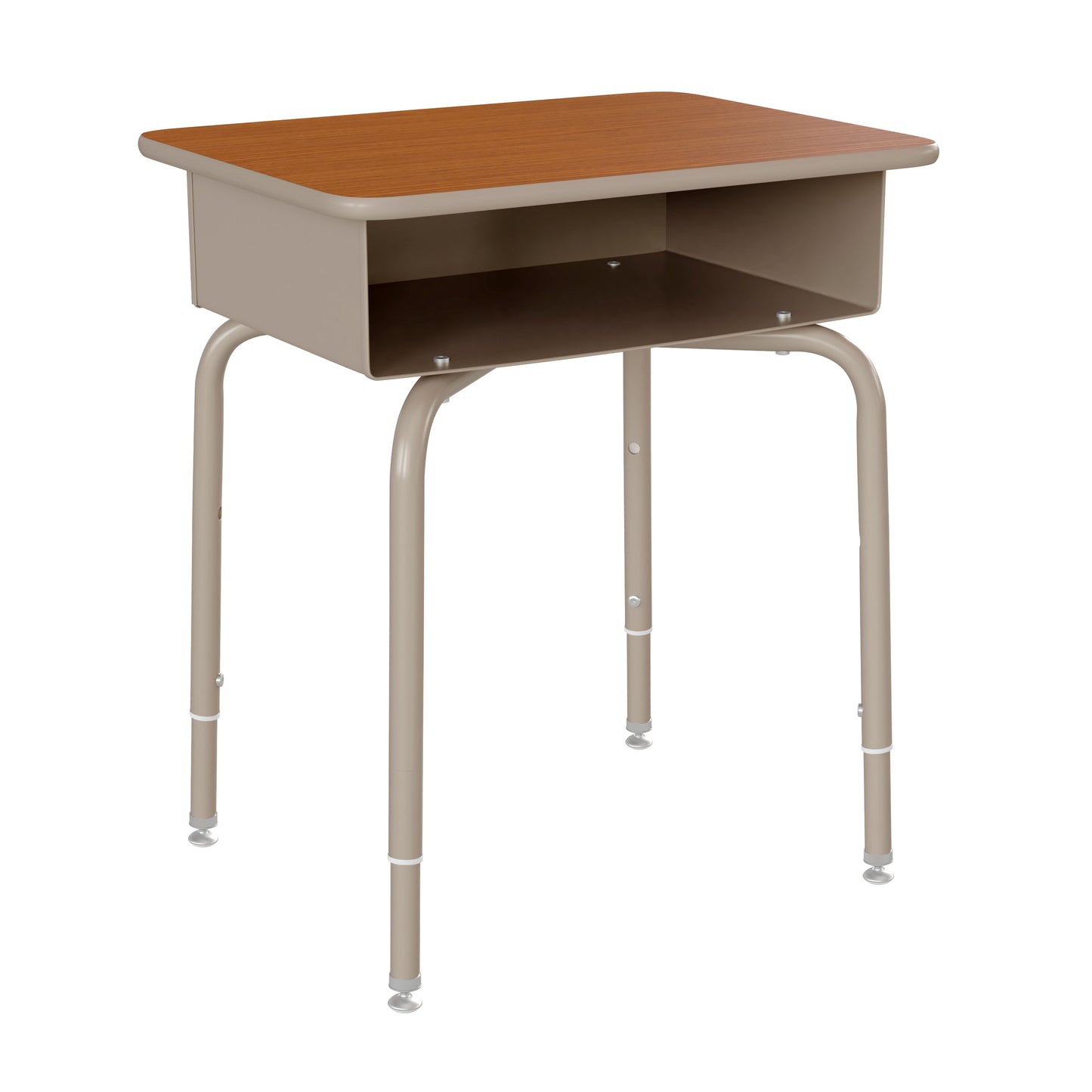 Billie Student Desk with Open Front Metal Book Box - Walnut/Silver Walnut Top/Silver Frame
