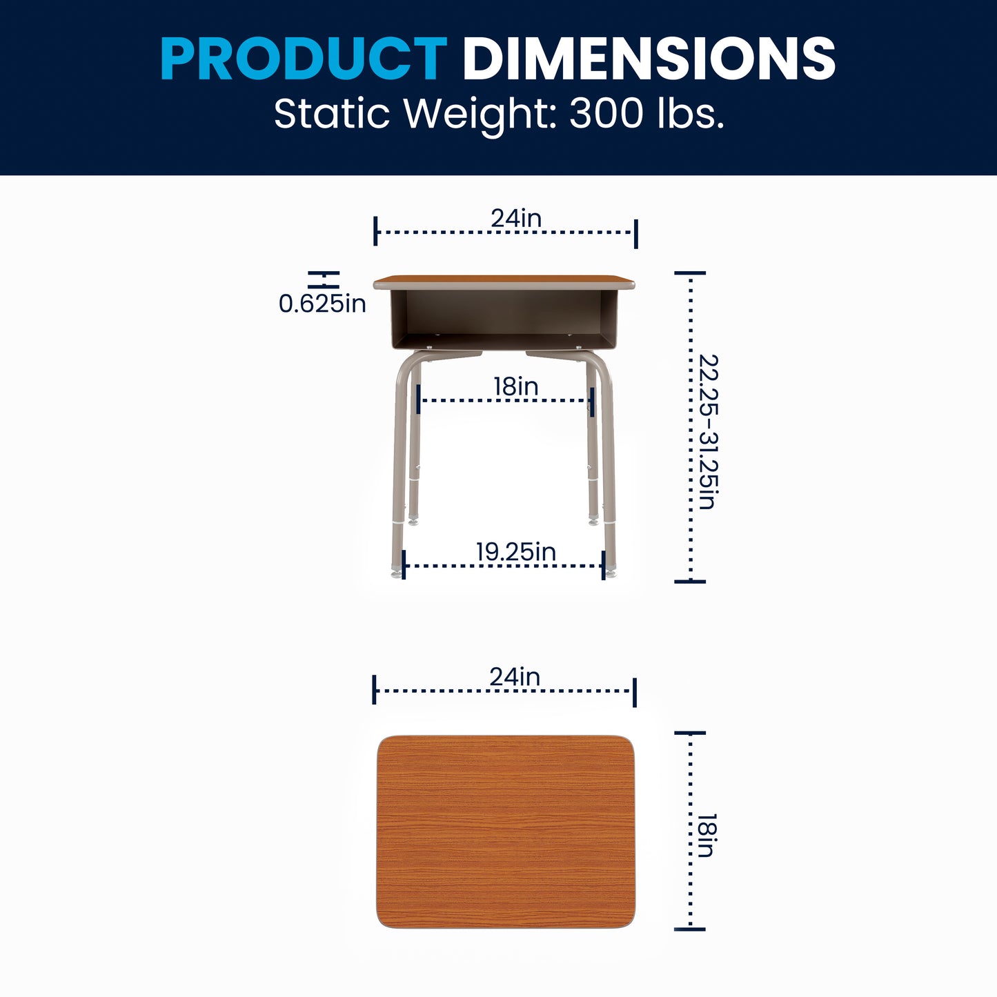 Billie Student Desk with Open Front Metal Book Box - Walnut/Silver Walnut Top/Silver Frame