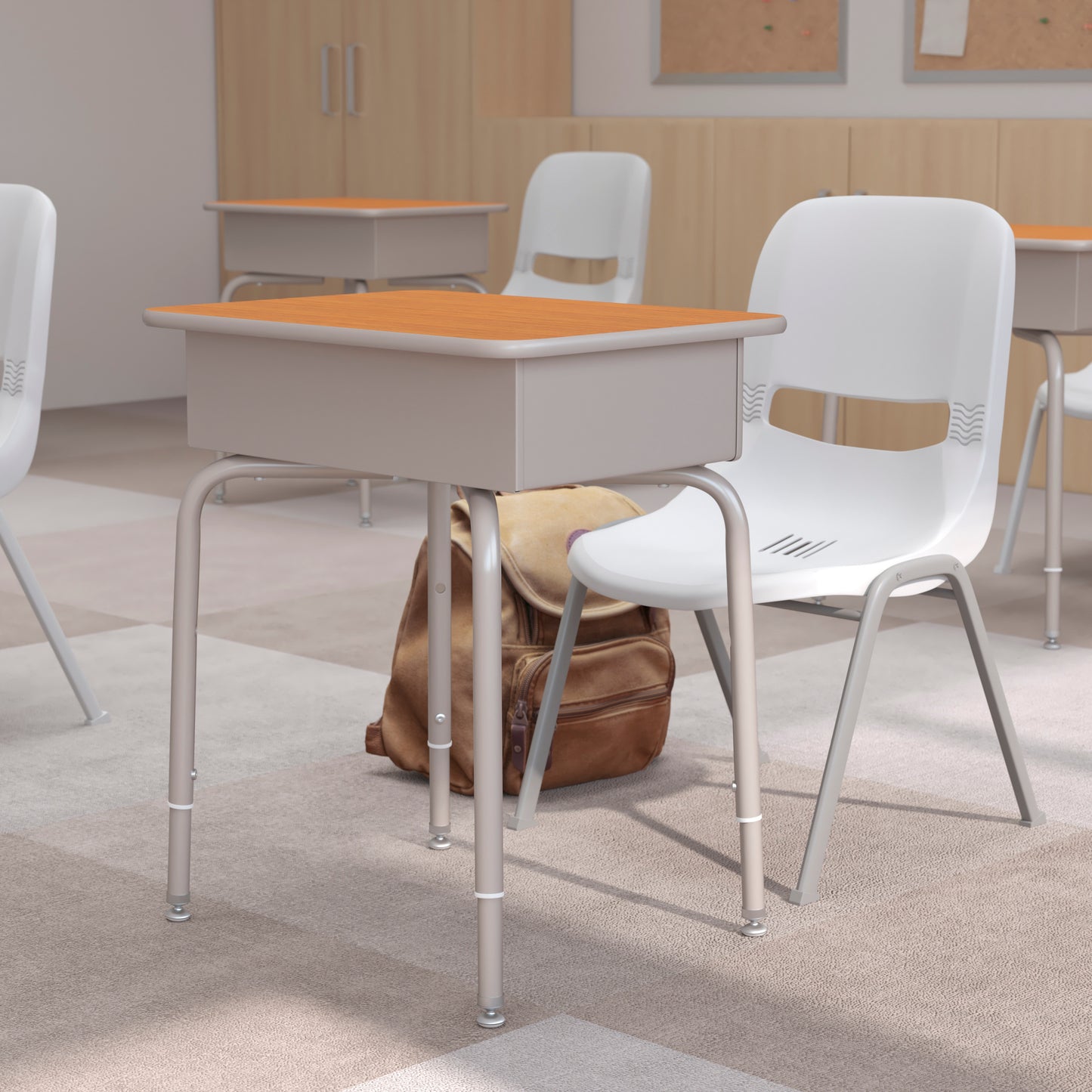 Billie Student Desk with Open Front Metal Book Box - Walnut/Silver Walnut Top/Silver Frame