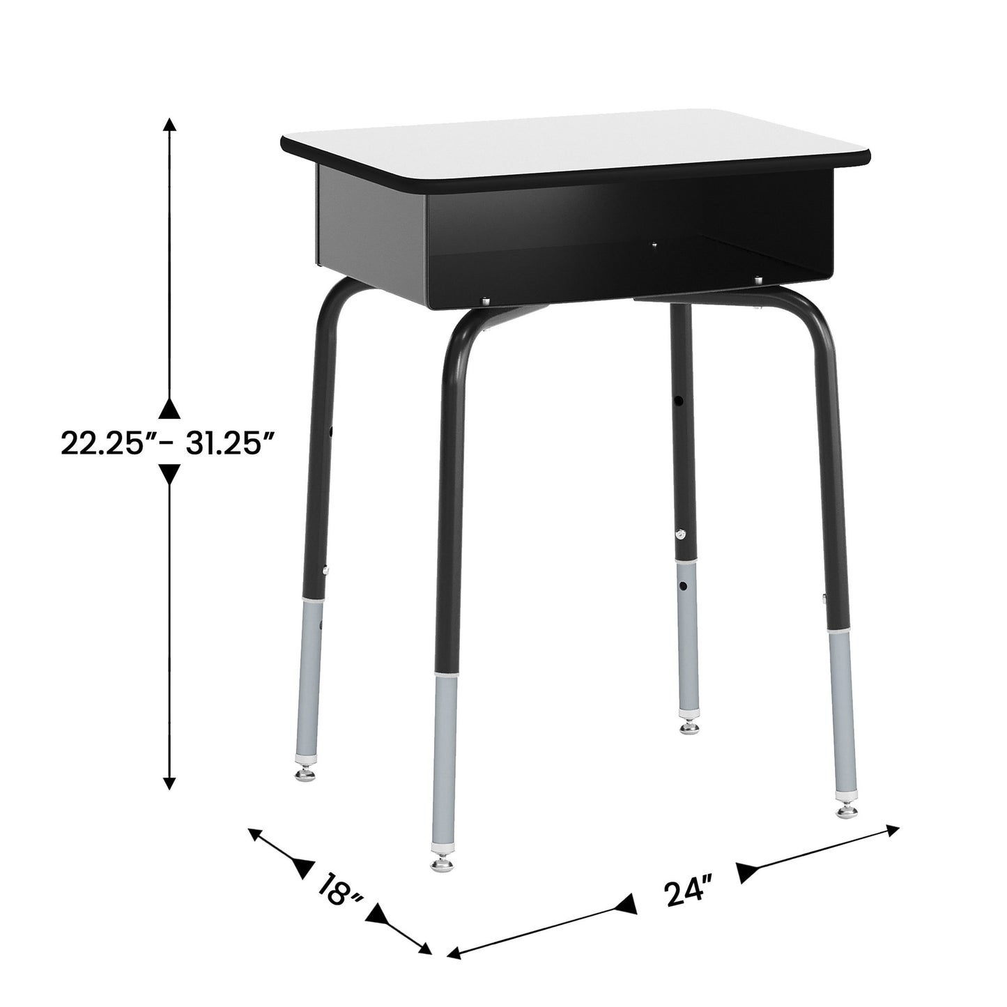 HERCULES Student Desk with Open Front Metal Book Box, Gray Desktop, and Black Frame and Navy Heavy-Duty Flex Comfort Classroom Stack Chair Gray Top/Navy Chair
