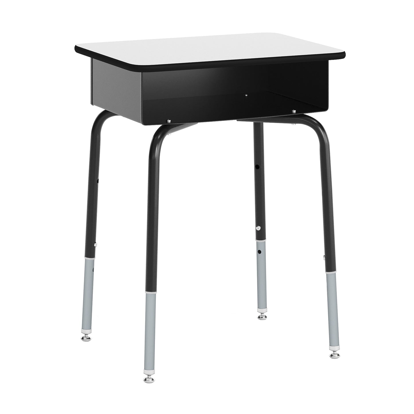 HERCULES Student Desk with Open Front Metal Book Box, Gray Desktop, and Black Frame and Navy Heavy-Duty Flex Comfort Classroom Stack Chair Gray Top/Navy Chair