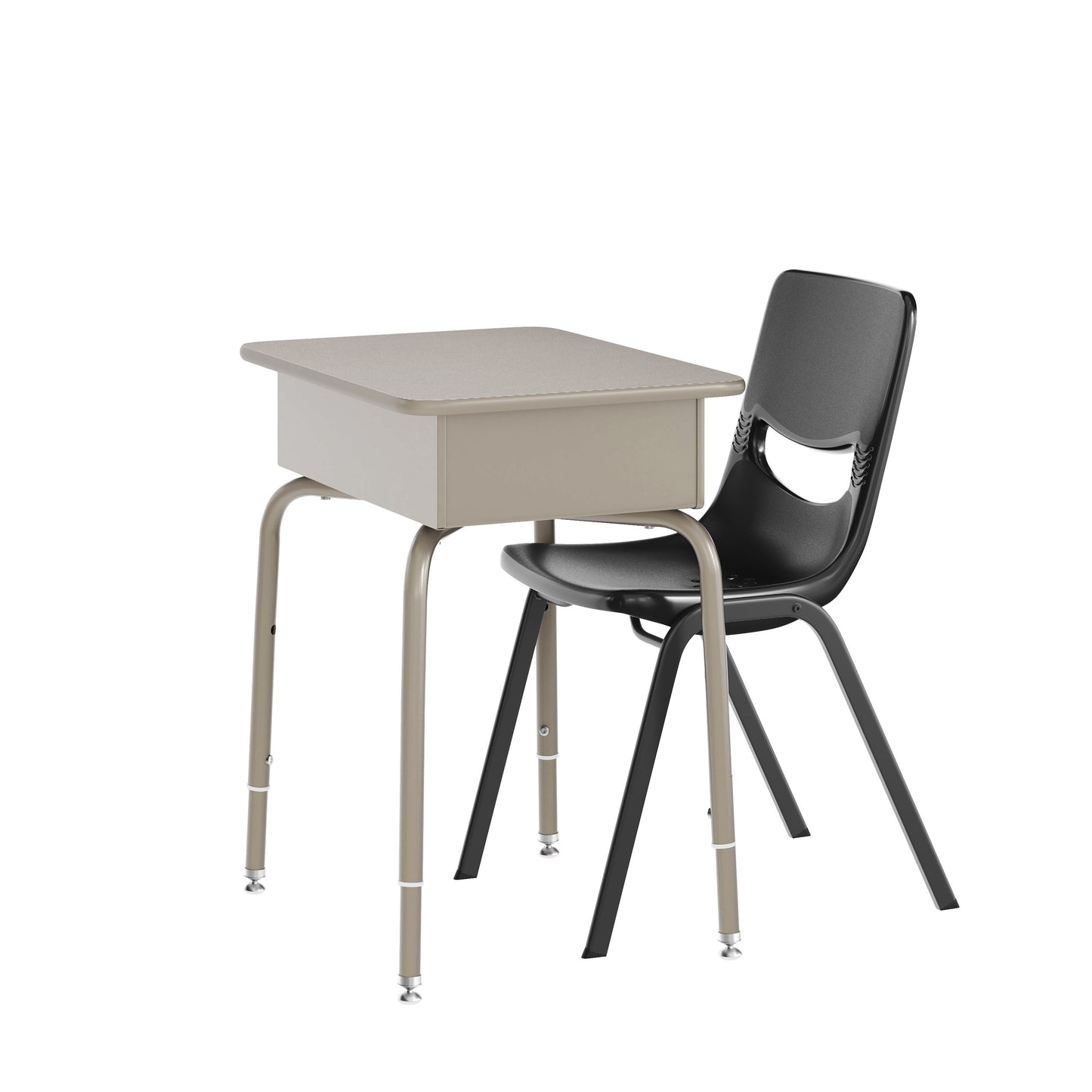 HERCULES Student Desk with Open Front Metal Book Box, Gray Granite Desktop, and Silver Frame and Black Heavy-Duty Flex Comfort Classroom Stack Chair Gray Granite Top/Black Chair
