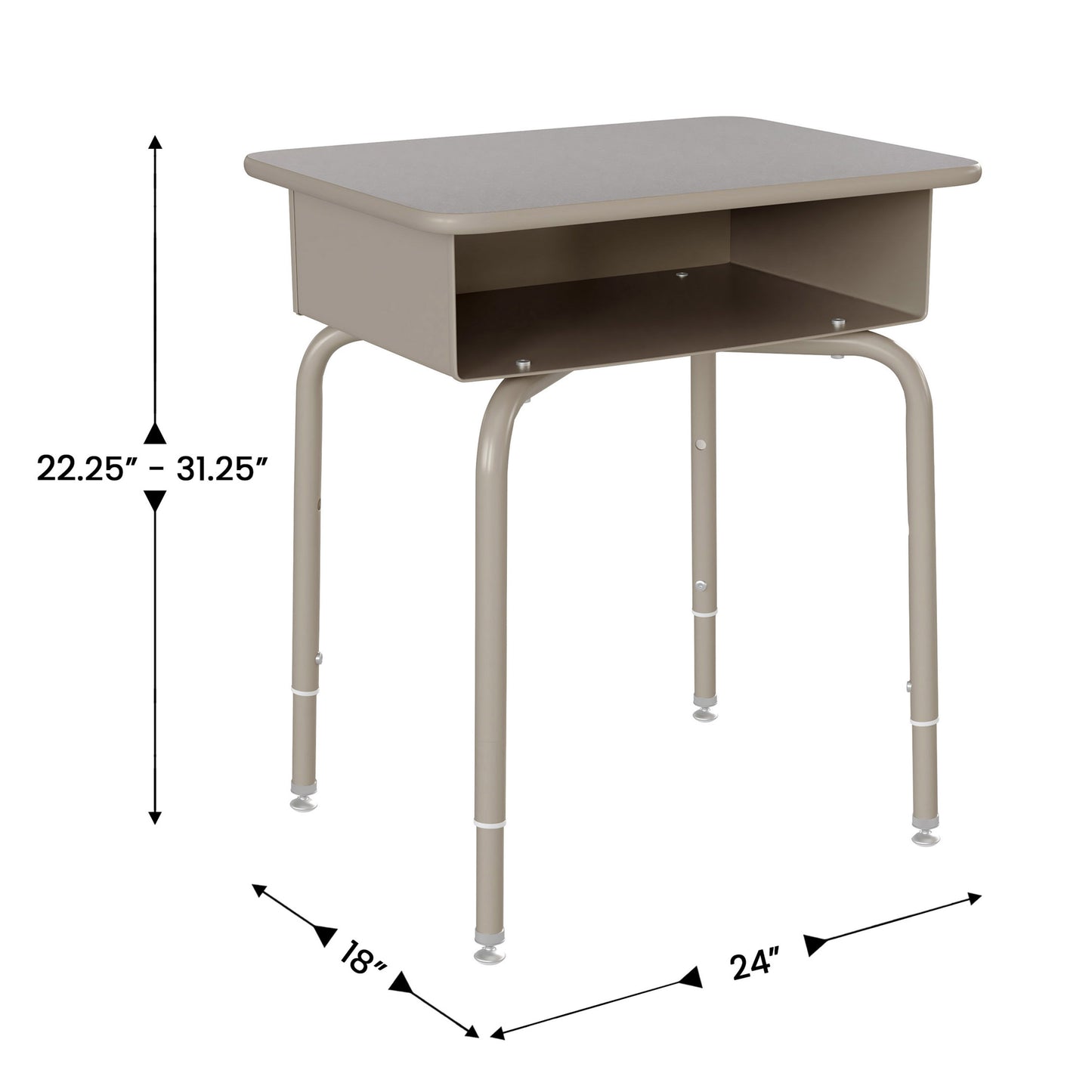 HERCULES Student Desk with Open Front Metal Book Box, Gray Granite Desktop, and Silver Frame and Black Heavy-Duty Flex Comfort Classroom Stack Chair Gray Granite Top/Black Chair
