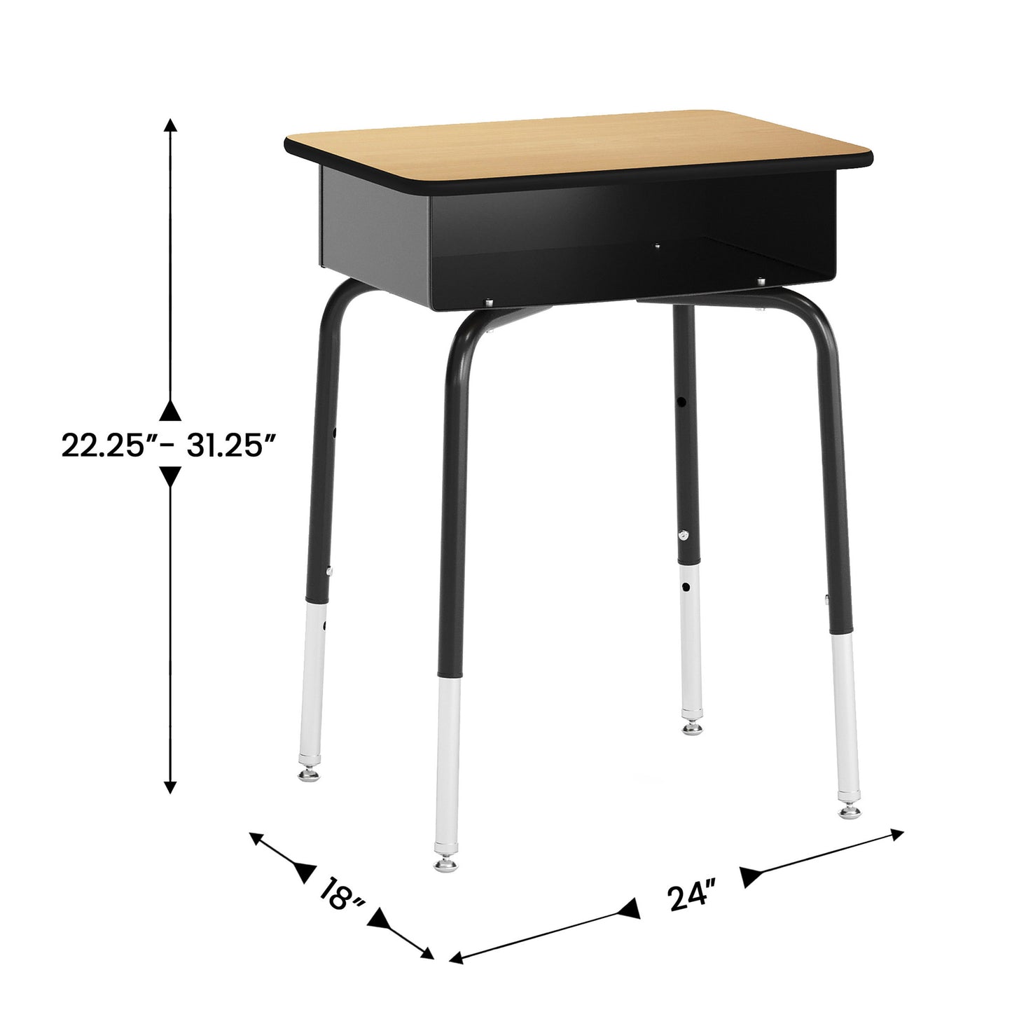 HERCULES Student Desk with Open Front Metal Book Box, Natural Desktop, and Black Frame and Black Heavy-Duty Flex Comfort Classroom Stack Chair Natural Top/Black Chair