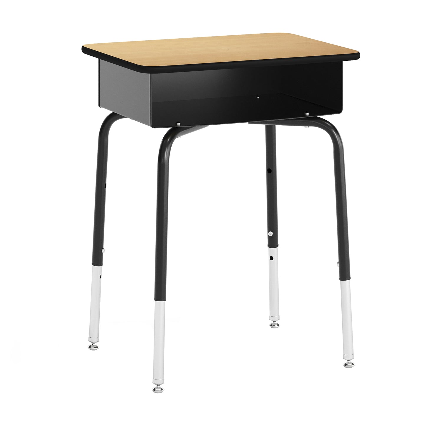 HERCULES Student Desk with Open Front Metal Book Box, Natural Desktop, and Black Frame and Black Heavy-Duty Flex Comfort Classroom Stack Chair Natural Top/Black Chair