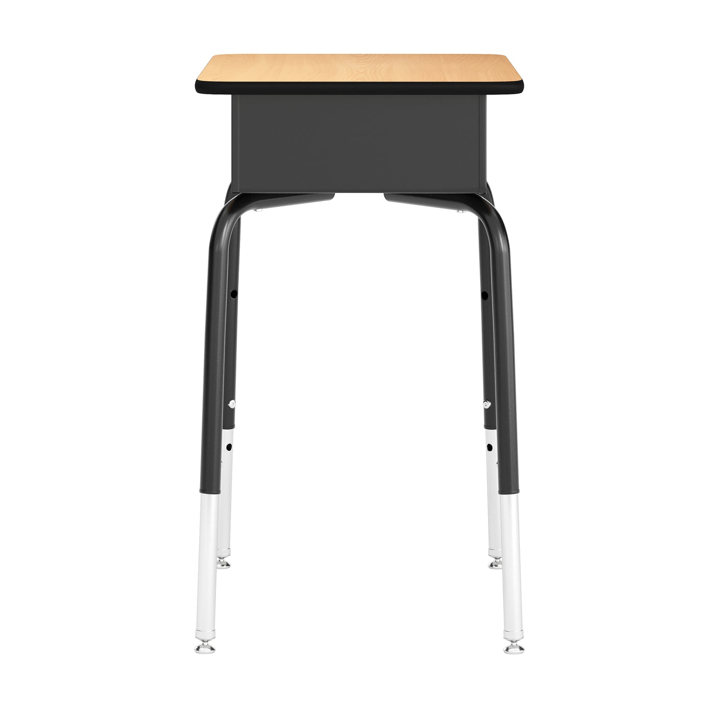 HERCULES Student Desk with Open Front Metal Book Box, Natural Desktop, and Black Frame and Navy Heavy-Duty Flex Comfort Classroom Stack Chair Natural Top/Navy Chair